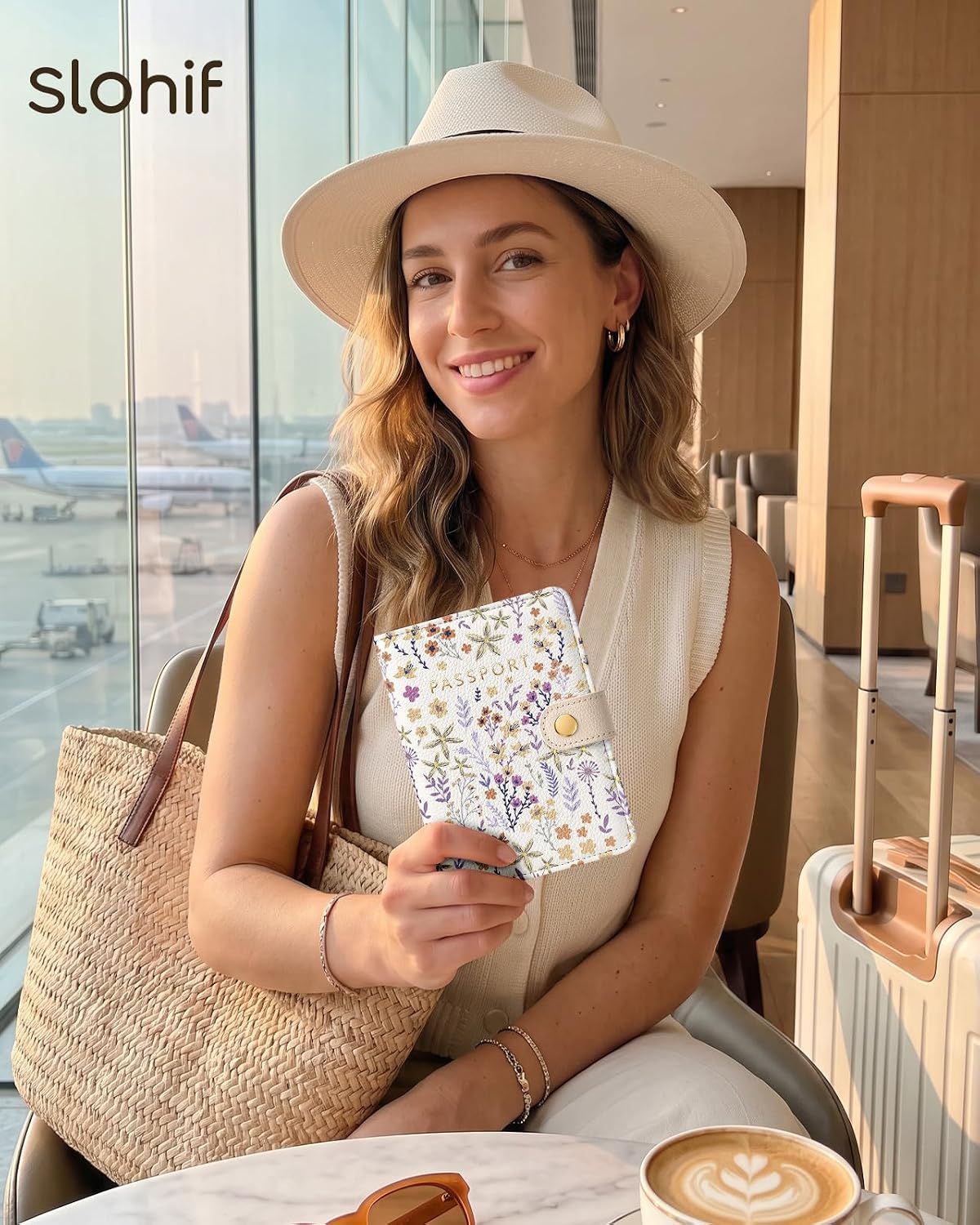 Slohif RFID Blocking Passport Holder with Hidden Tracker Slot Soft Floral