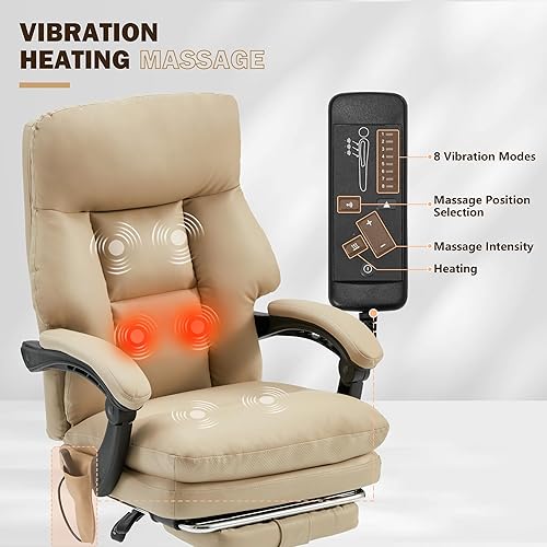 Miniatura 6 de HOMREST Silla de oficina ergonómica con masaje de 6 puntos y calefacción, silla de escritorio ejecutiva ajustable con reposapiés retráctil, silla de