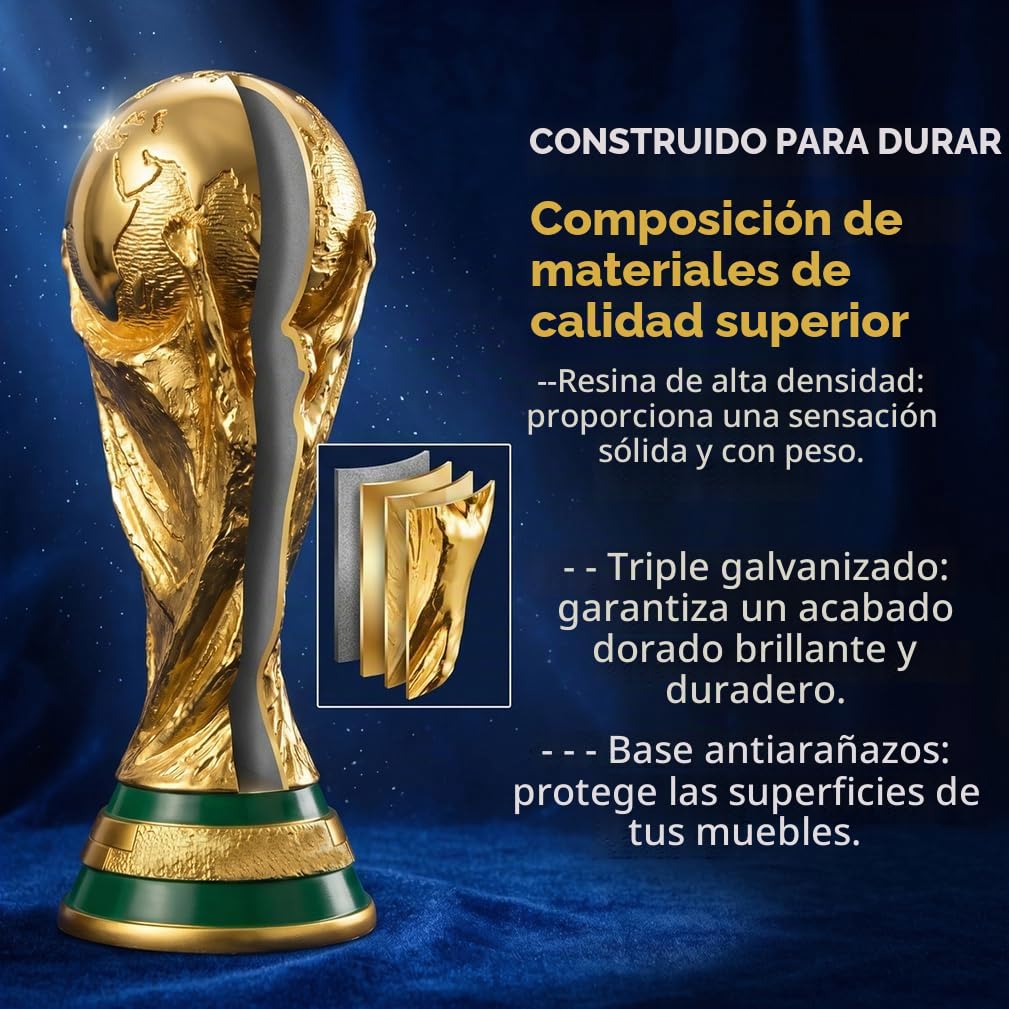 Réplica Trofeo Copa del Mundo de Fútbol, Copa de Campeón de Resina para Aficionados, Recuerdo de Fútbol, Regalo Decorativo para Oficina, Bar, Fiesta,27cm