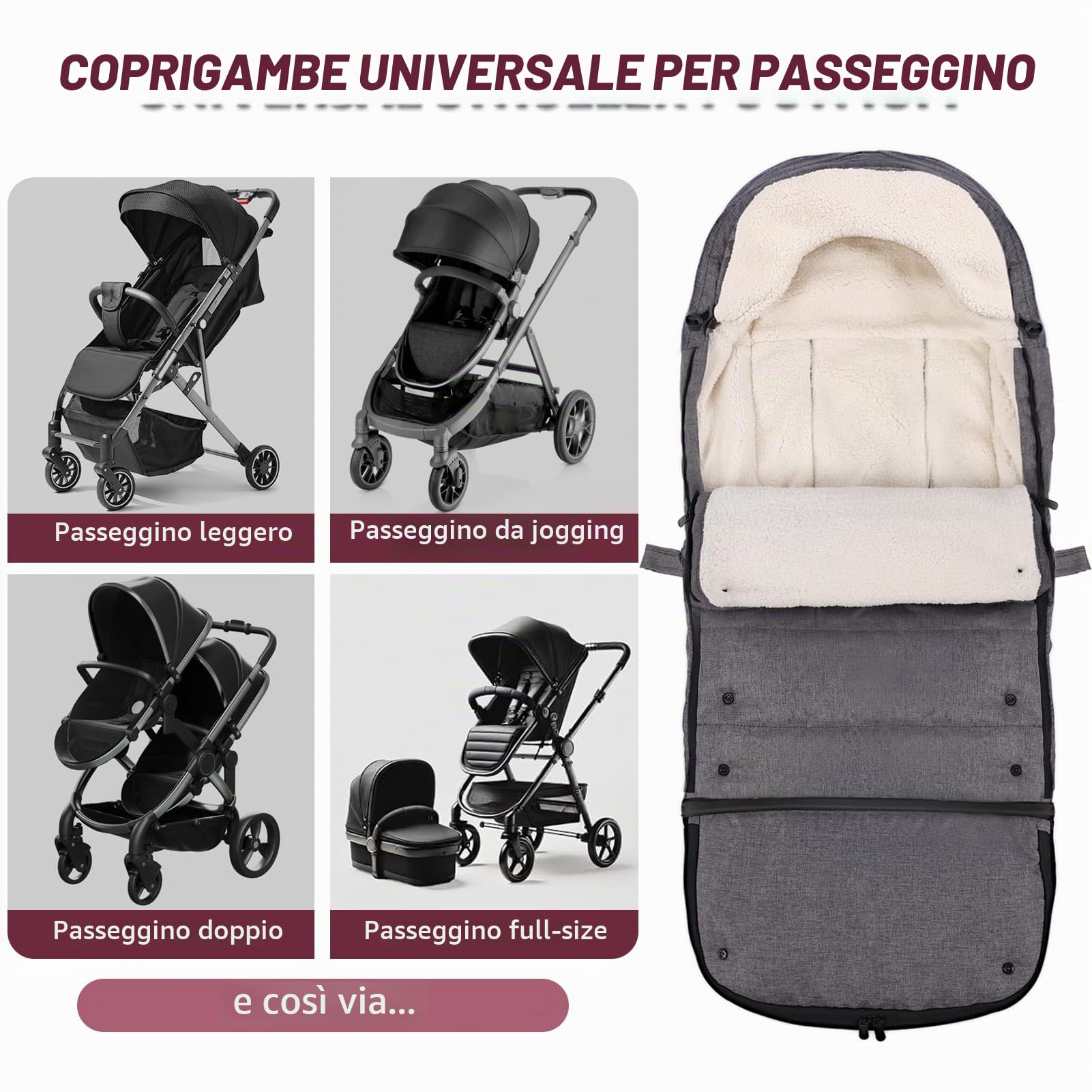 Sacco Passeggino Invernale Universale,110cm Lunghezza,Impermeabile