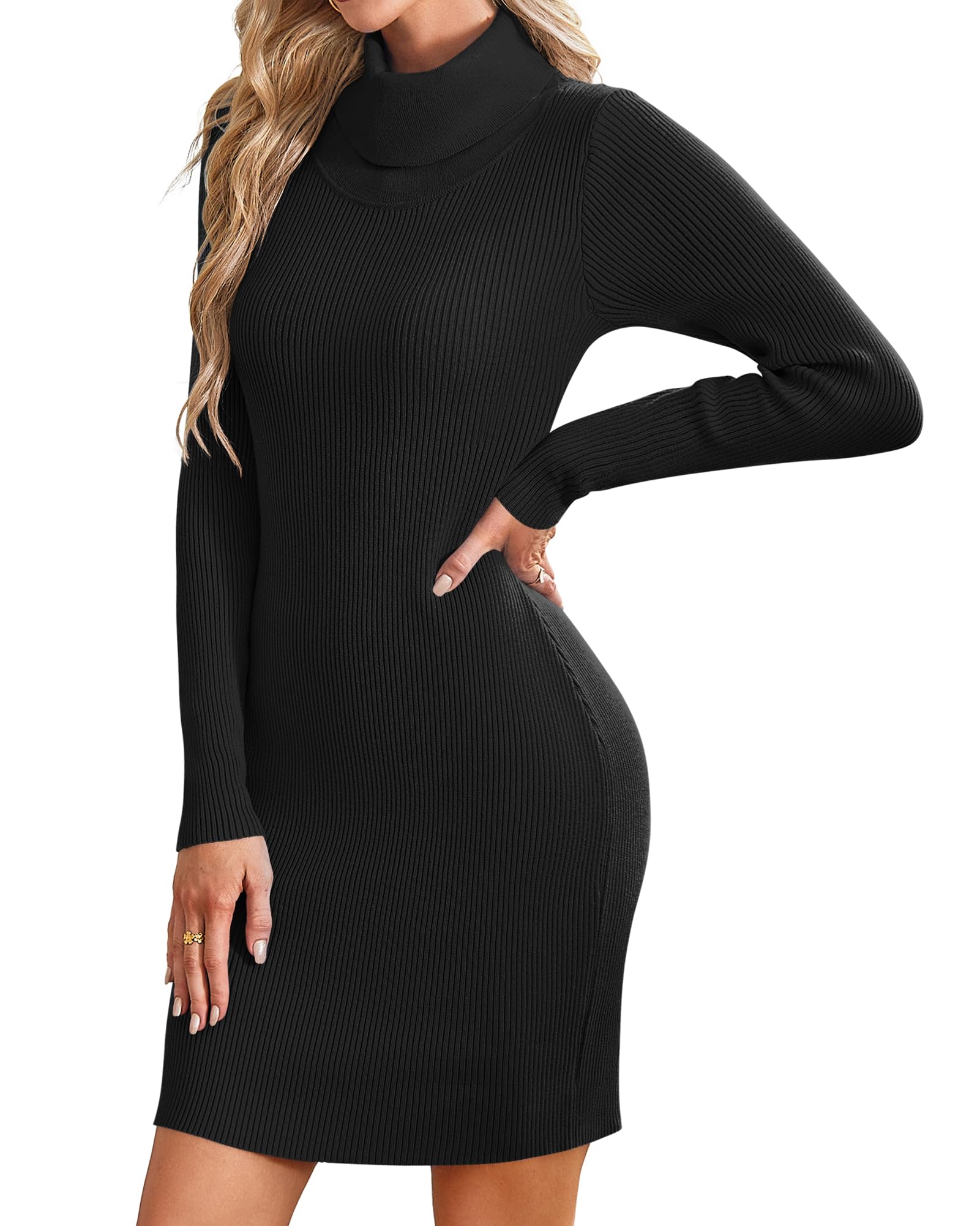 AUSELILY Robe pull moulante à col montant pour femme