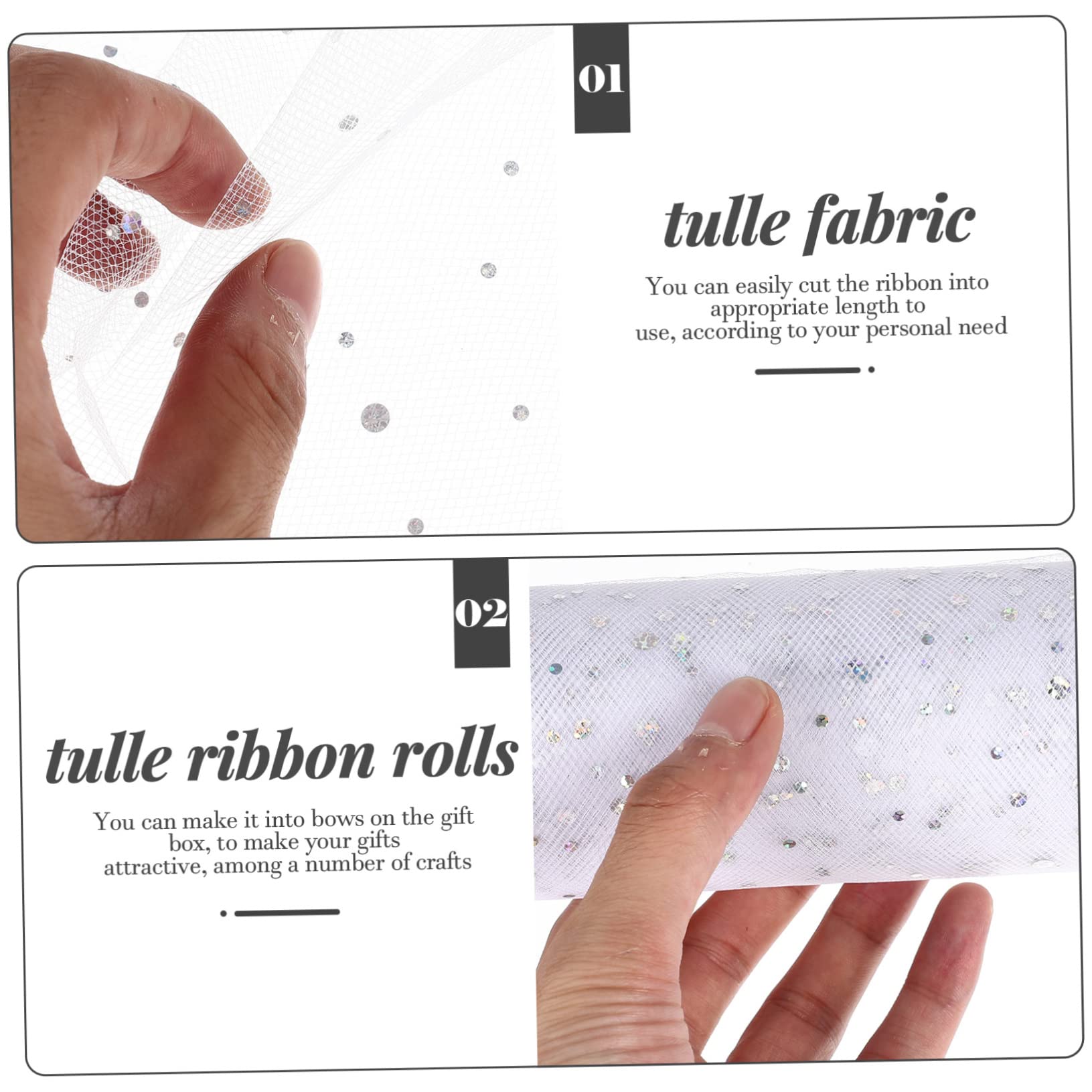 Lurrose 5 Rouleaux rouleau de treillis ruban pour les tulle à paillettes arc-en-ciel ribbon vsp noel face tape décors en tulle décorations de ruban de tulle Engrener blanche