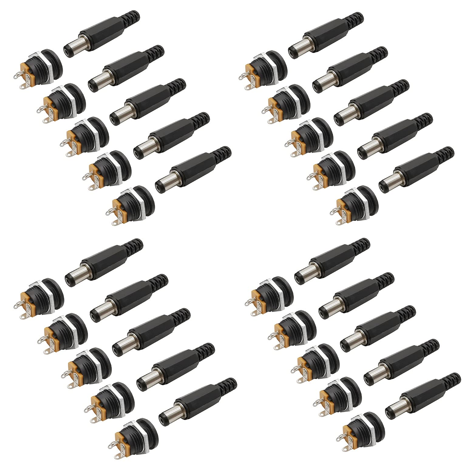 JZK20 PCS 5.5mm x 2.1mm Male DC Power Plug Solder Power Jack Adapter Connector and 20PCS 5.5mm x 2.1mm Female DC Power Jack 3 pin Panel Mount Connector
