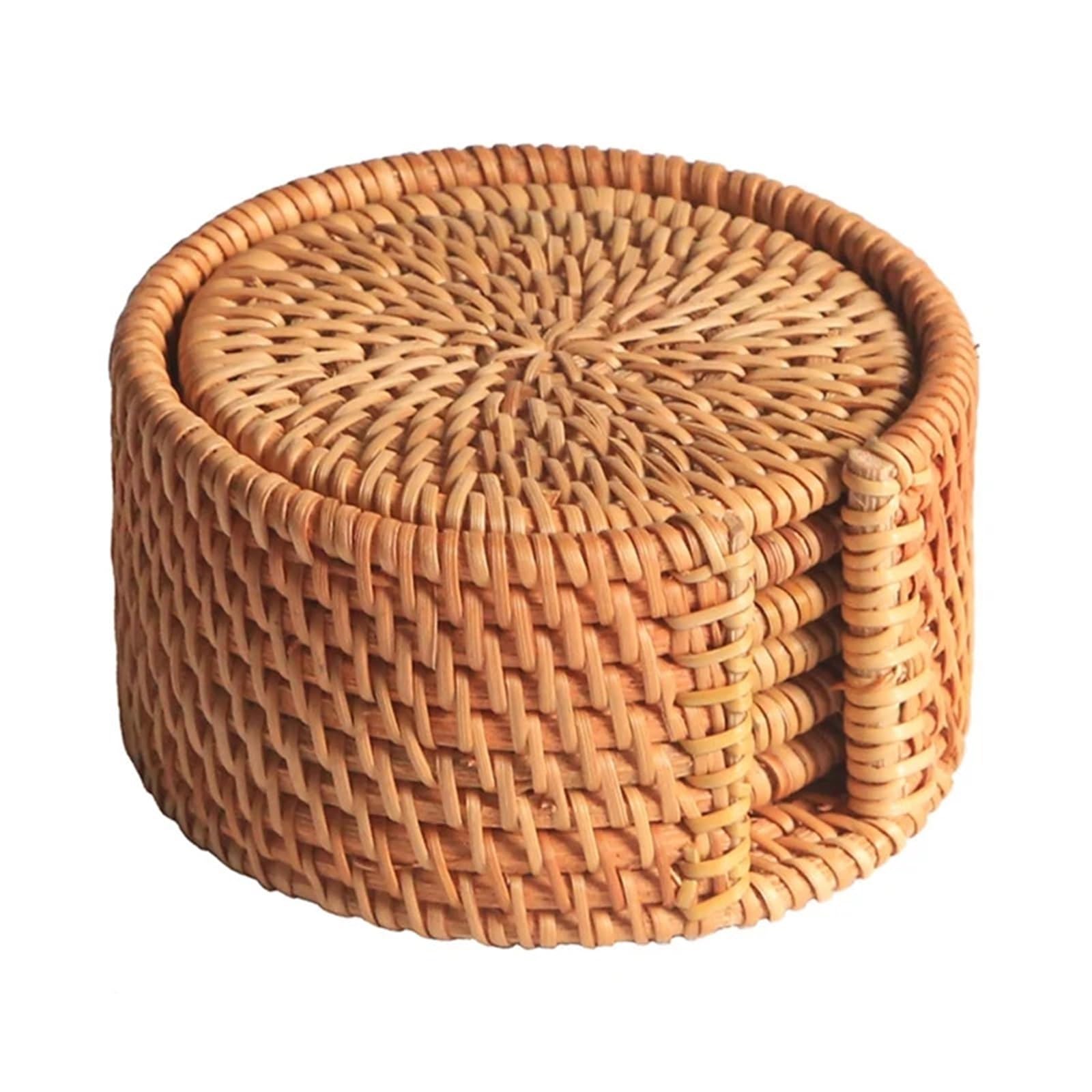 6 Pcs Coasters Set For Tea Accessories Round Tableware Placemat Dish Mat Rattan Weave Cup Pad Diameter 8Cm For Drinks Home