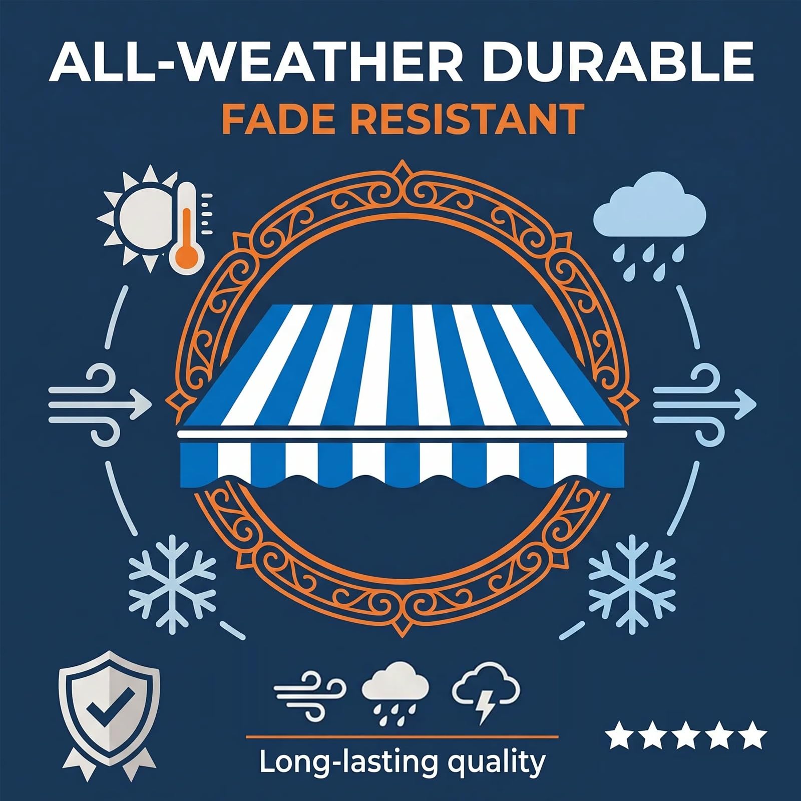 Toile de Remplacement pour Store Banne Rétractable – Tissu Polyester Imperméable Anti-UV 300g/m² avec Lambrequin, 200/250/300/360/400/500 cm – Auvent de Rechange pour Terrasse, Jardin, Balcon