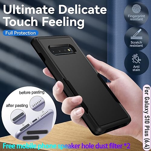 Miniatura 4 de LMDAMZ Funda híbrida de doble capa para Galaxy S10 PlusS10+ de 6.4 pulgadas, resistente a los golpes, con 1 soporte magnético para automóvil y 1