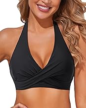 Holipick Women Halter Bikini Tops - Push Up Bathing Suit Top V Neck Full Coverage Swimsuit Top Only