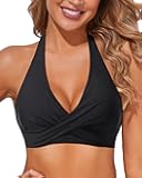 Holipick Women Halter Bikini Tops - Push Up Bathing Suit Top V Neck Full Coverage Swimsuit Top Only