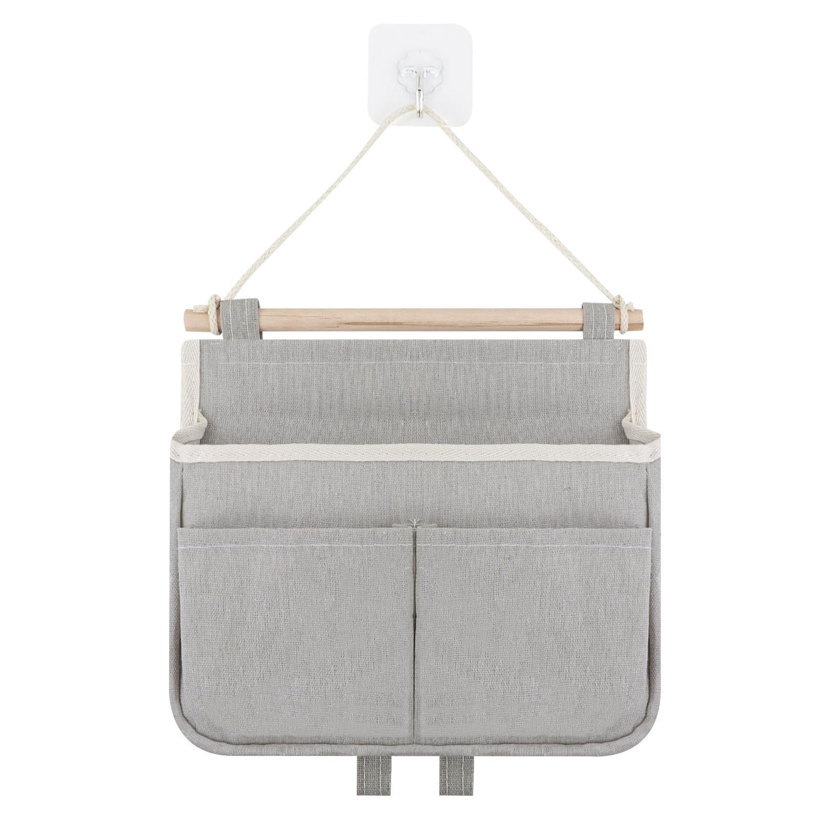 FuninCrea Wall Hanging Storage Bag with 3 Pockets, Linen Fabric Wall Organiser for Home Office Dormitory Motorhome, Space-Saving Hanging Storage Organiser Bag for Bathroom Bedroom Kitchen (Grey)