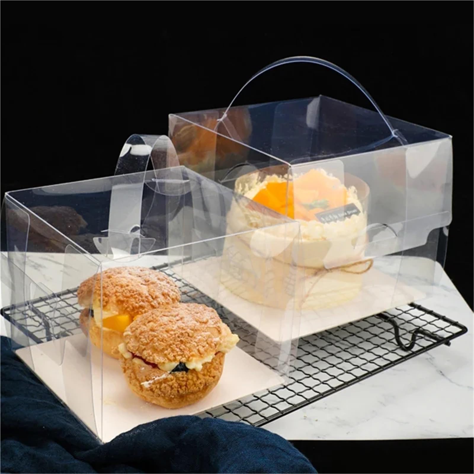 Caja embalaje 5Pcs Handheld Transparent Birthday Cake Box Baking Clear Plastic Cupcake For Weddding Party para tartas(16x16x16cm)