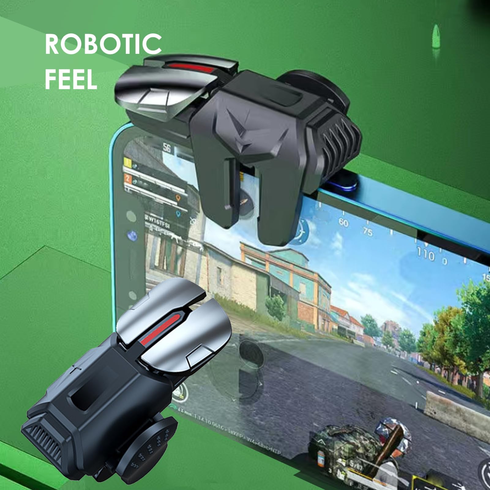 PUBG Triggers 6 Dita Joystick Controller 6 Dita Joystick Android e iPhone, Sensibilità Alta, Protezione Schermo - Compatibile con PUBG Mobile, Fortnite, Call of Duty - Nero