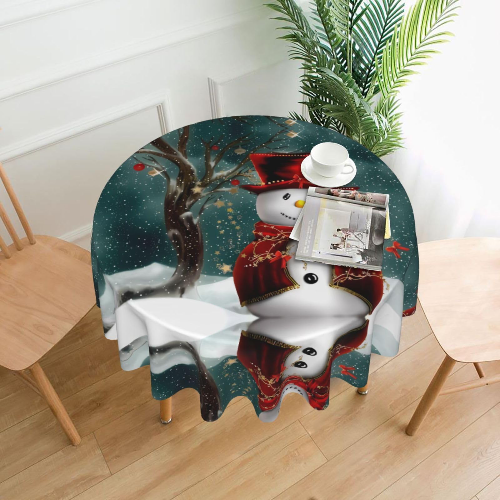 WHJSHOP Snowman Prints Round Table Throw 60 Inch – Waterproof Table Cover for Dining, Coffee Tables, Parties & More - Soft, Wrinkle-Resistant Table Layer