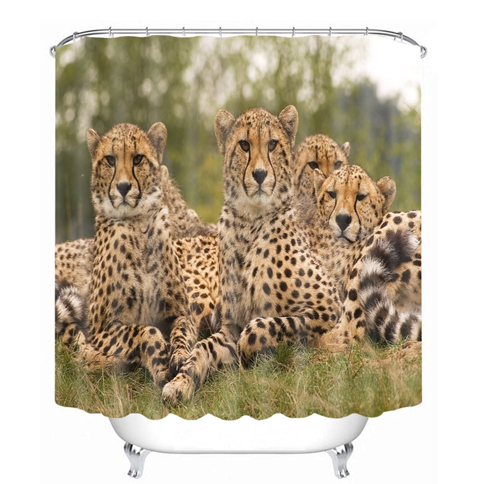 Rideau de douche anti moisissure 120x180cm léopards 3D KnSam en tissu imperméable