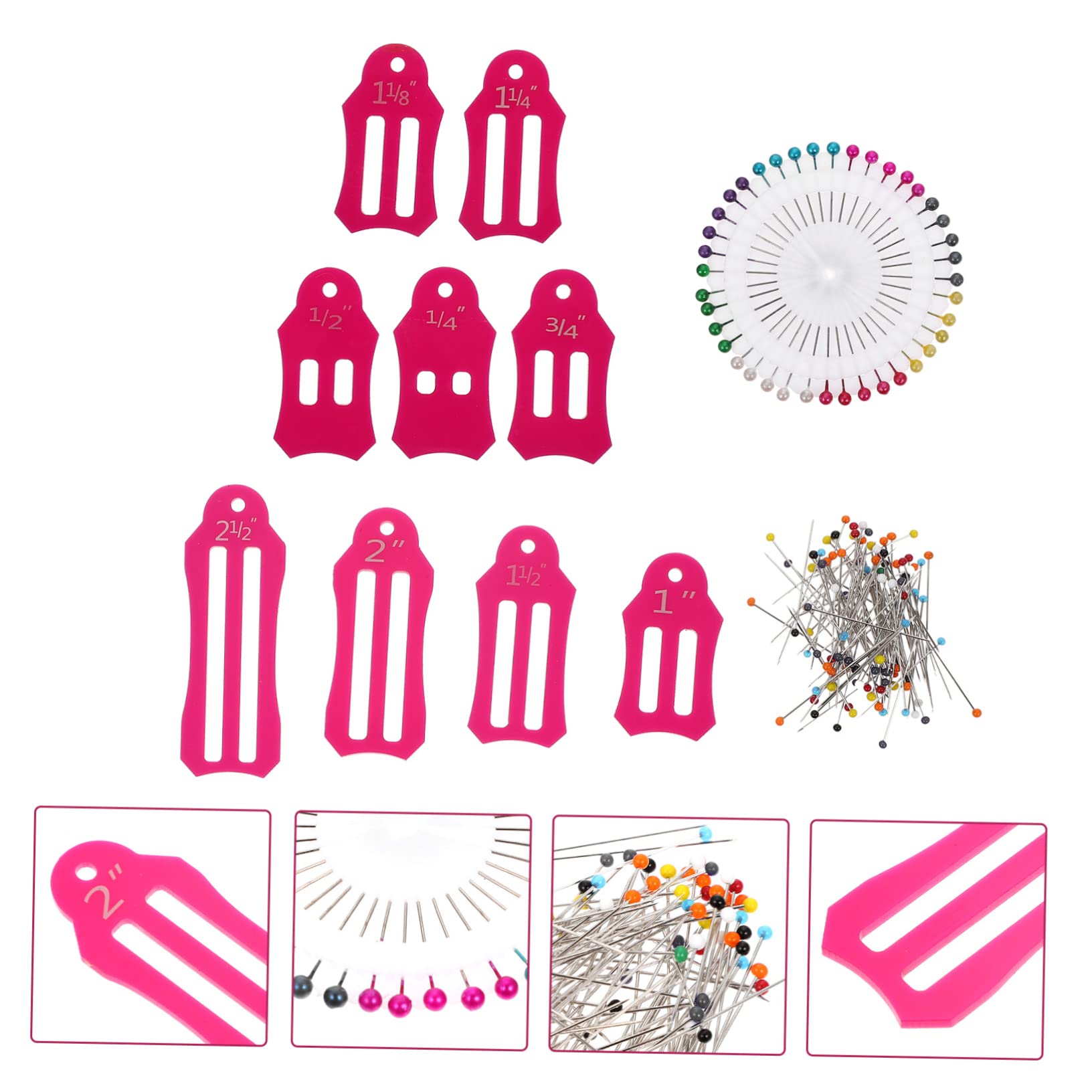 SHINEOFI 5juegos Herramientas De Costura Alfileres y Regla Plegable De Medición y Perlas De Color Para Diseño Textil y Patchwork