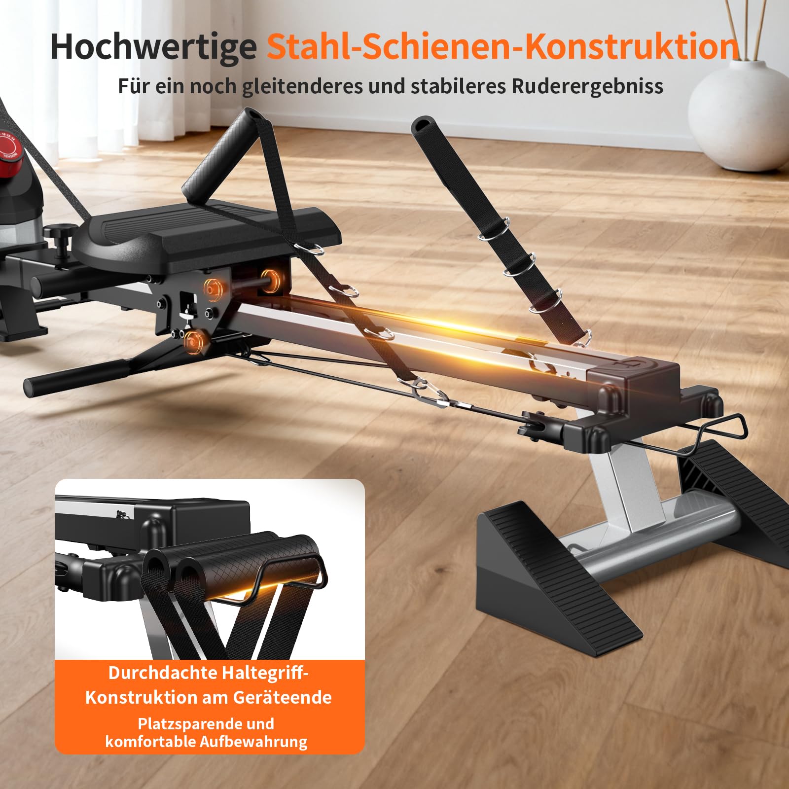 pooboo Magnetisches Rudergerät, Rudergerät für Zuhause mit Kombinationskraftübung, Leises Magnetrudergerät mit 14 Widerstandsstufen, Tablet-Halterung, klappbarer Ruderer für Heimgebrauch, Bis 163,3 kg