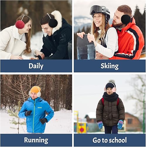 Miniatura 7 de RONRONS Orejeras de felpa suave para mujer, calentadores para exteriores con diadema de perlas