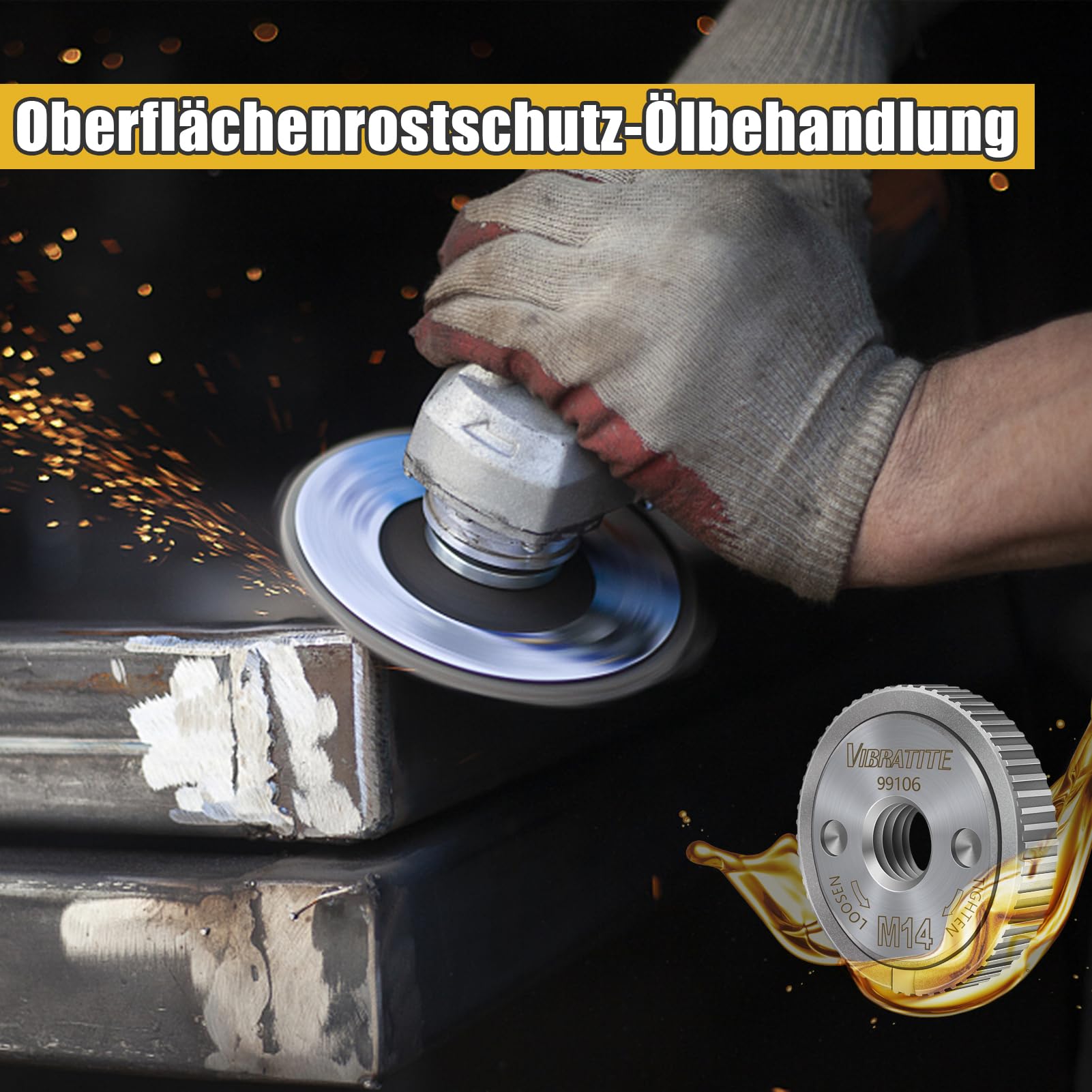 VIBRATITE 2 tuercas de sujeción rápida M14, tuerca de sujeción para todas las amoladoras angulares de AEG, Black & Decker, Dewalt, Flex, Hitachi, Metabo, Makita, etc., color plateado
