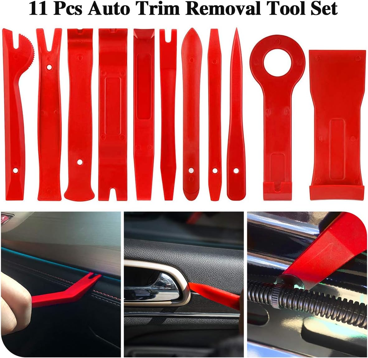 Amorka 112Pcs Trim Removal Tool Kit, Pry Tool Kit Door Panel Trim Puller, Terminal/Radio Removal Tool Set, Auto Clip Pliers Fastener Remover Panel Removal Tool Kit, Pry Tool Set with Storage Bag, Red