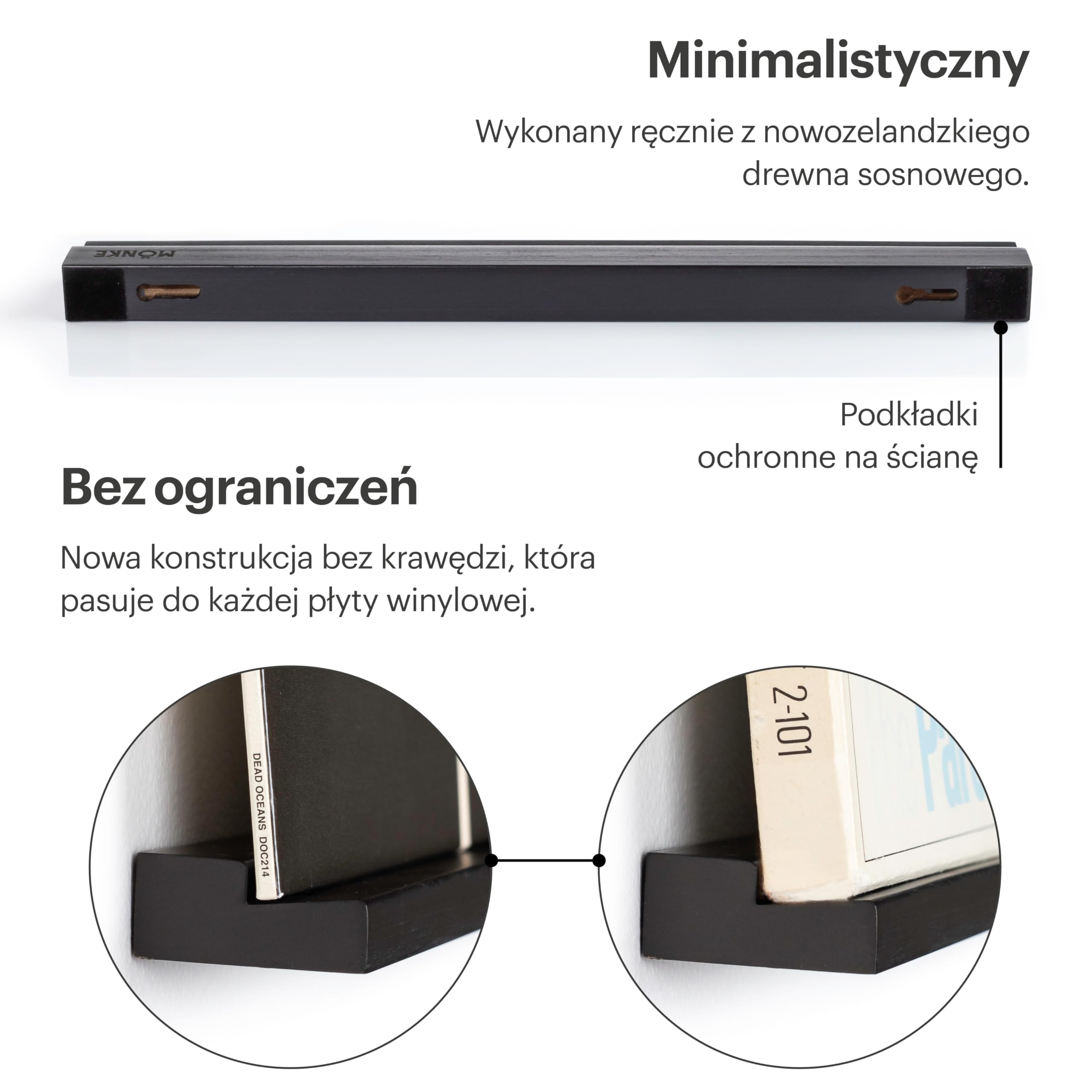 3 półki na płyty winylowe - Elegancko wyeksponuj swoje ulubione lub aktualnie odtwarzane płyty na ścianie - Pasuje do 3 płyt o dowolnym rozmiarze (Czarny)