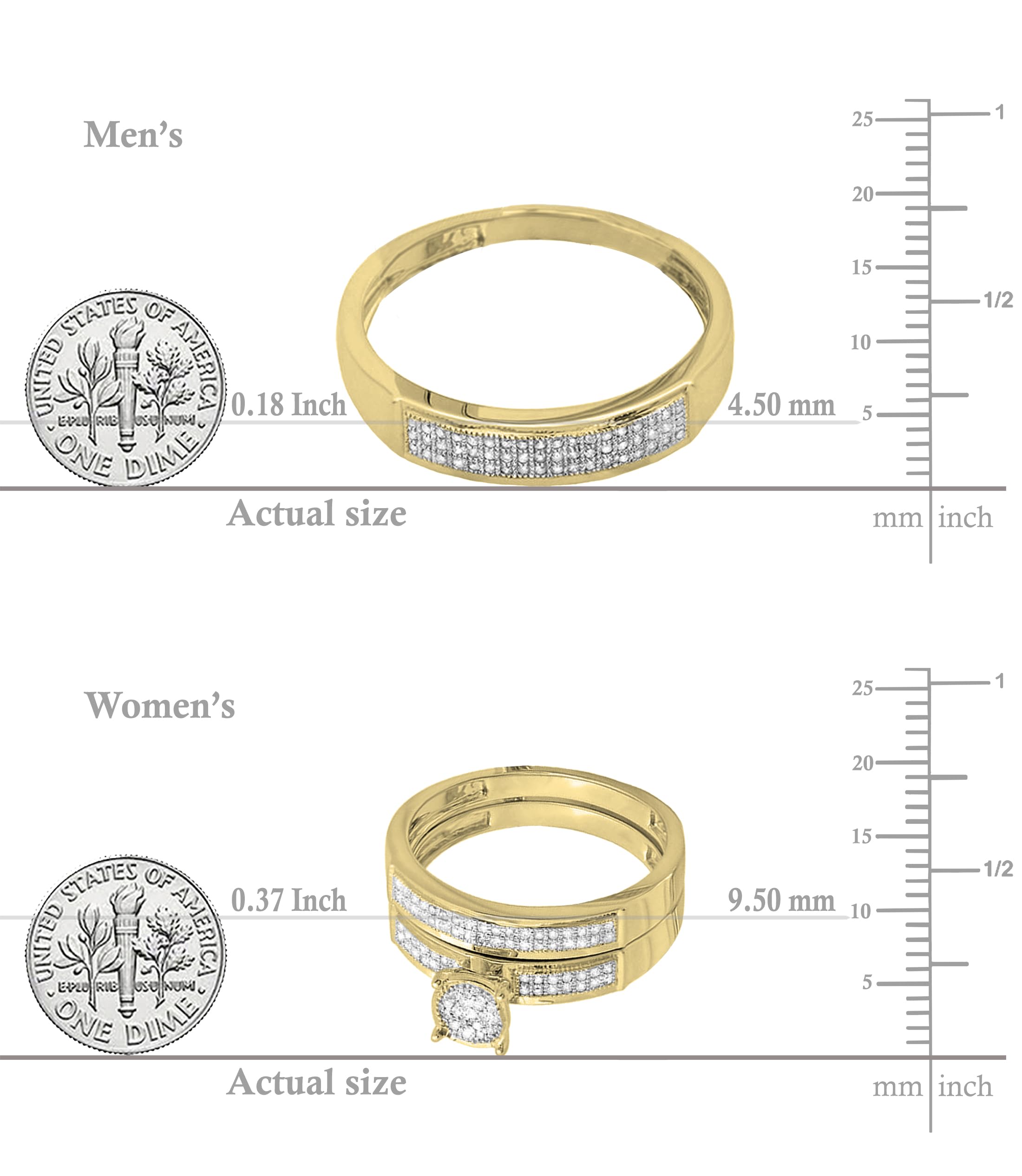 Dazzlingrock Collection 0.30 quilates (ctw) Diamante blanco redondo para hombre y mujer cluster nupcial conjunto 1/3 quilates, oro amarillo de 14 quilates