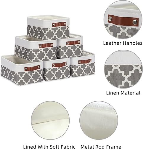 Miniatura 2 de HNZIGE Cestas pequeñas de tela (paquete de 6) contenedores de almacenamiento con asas de cuero, cestas de regalo vacías cestas de almacenamiento