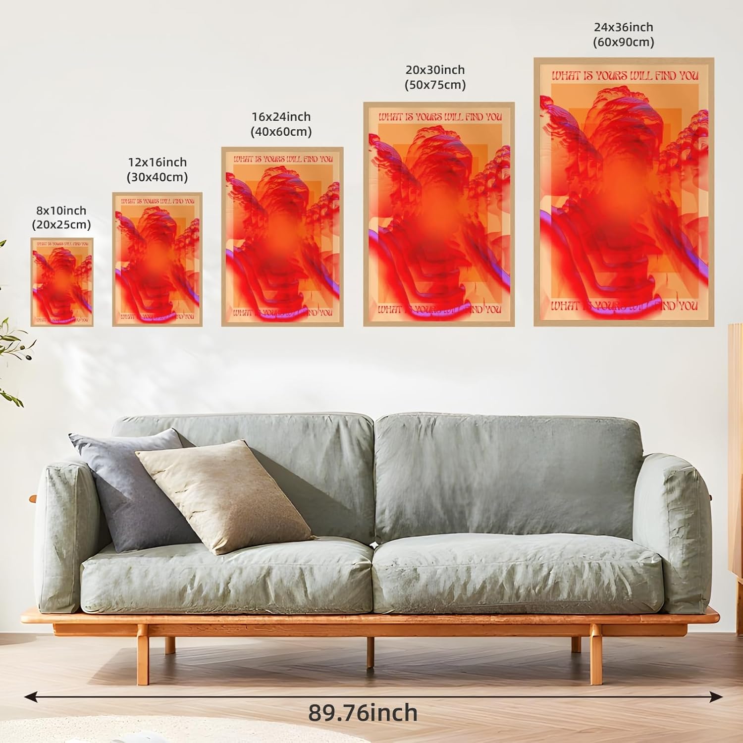 Wooden Frame Retro Hippie Trippy Poster Red 70s 80s Aesthetic Psychedelic Wall Art Trendy Vintage Canvas Print Pictures Inspirational Affirmation Quotes Wall Decor for Dorm Bedroom 12x16inch