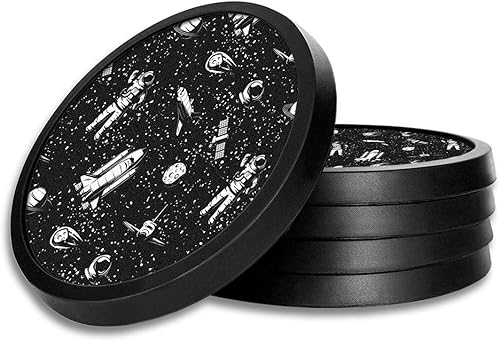 Posavasos de silicona antideslizantes con almohadilla de fieltro absorbente impresa extraíble, juego de 4 unidades, espacio exterior