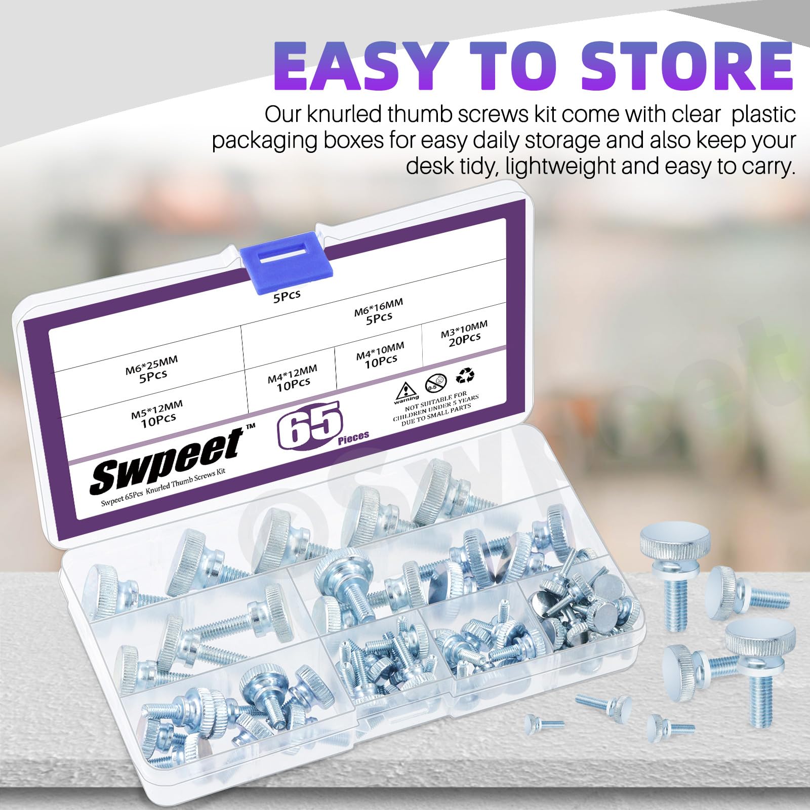 65 Pcs Thumb Screws Kit - Zinc Plated Knurled Fasteners -5 65 Pcs Thumb Screws Kit - Zinc Plated Knurled Fasteners -5