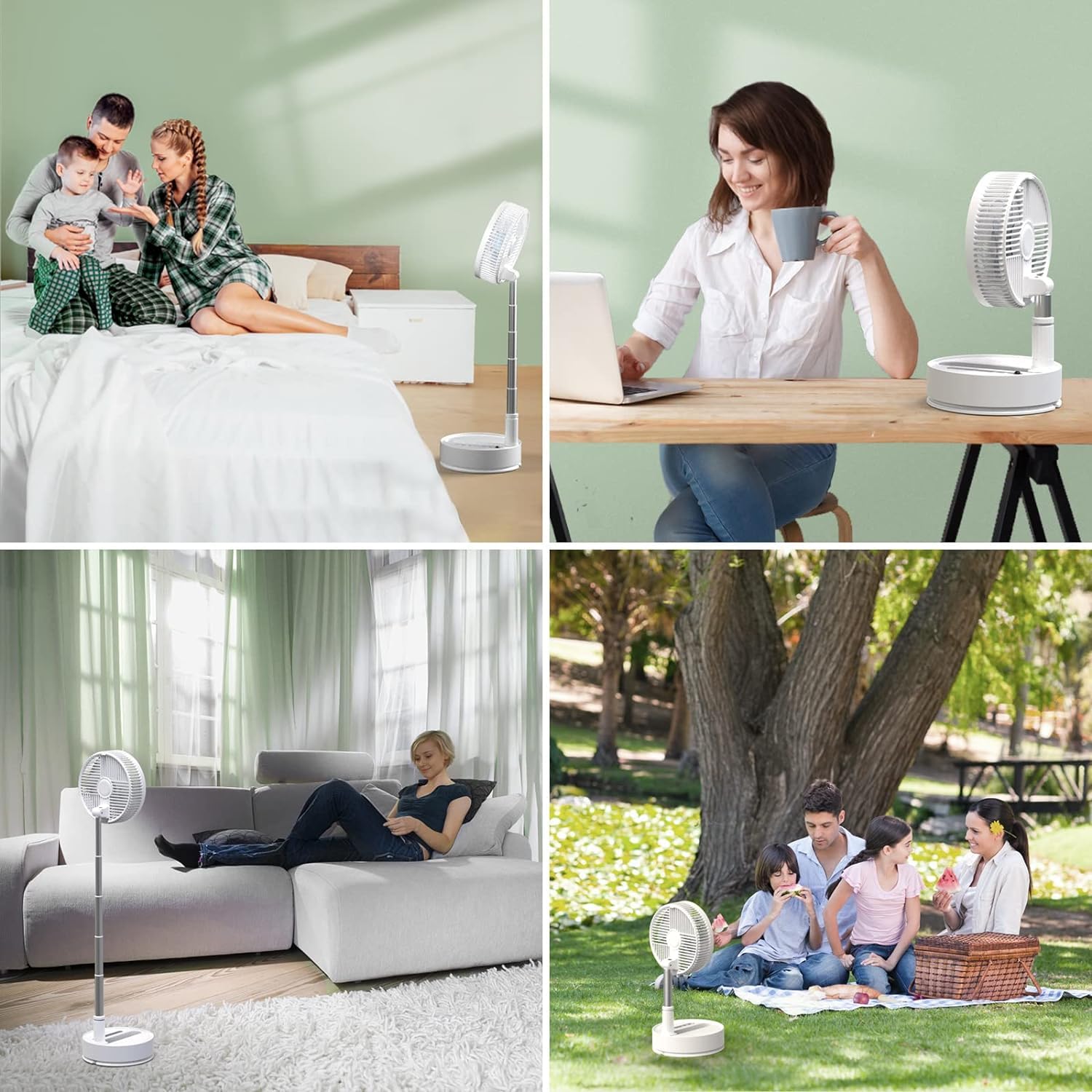 Marchpower Ventilateur Silencieux Portable Pliable Réglable Ø10''/25CM Ventilateur sur Pied Télécommande 5 Vitesses Ventilateur de Table 7200mAh Batterie Rechargeable avec Sac Blanc