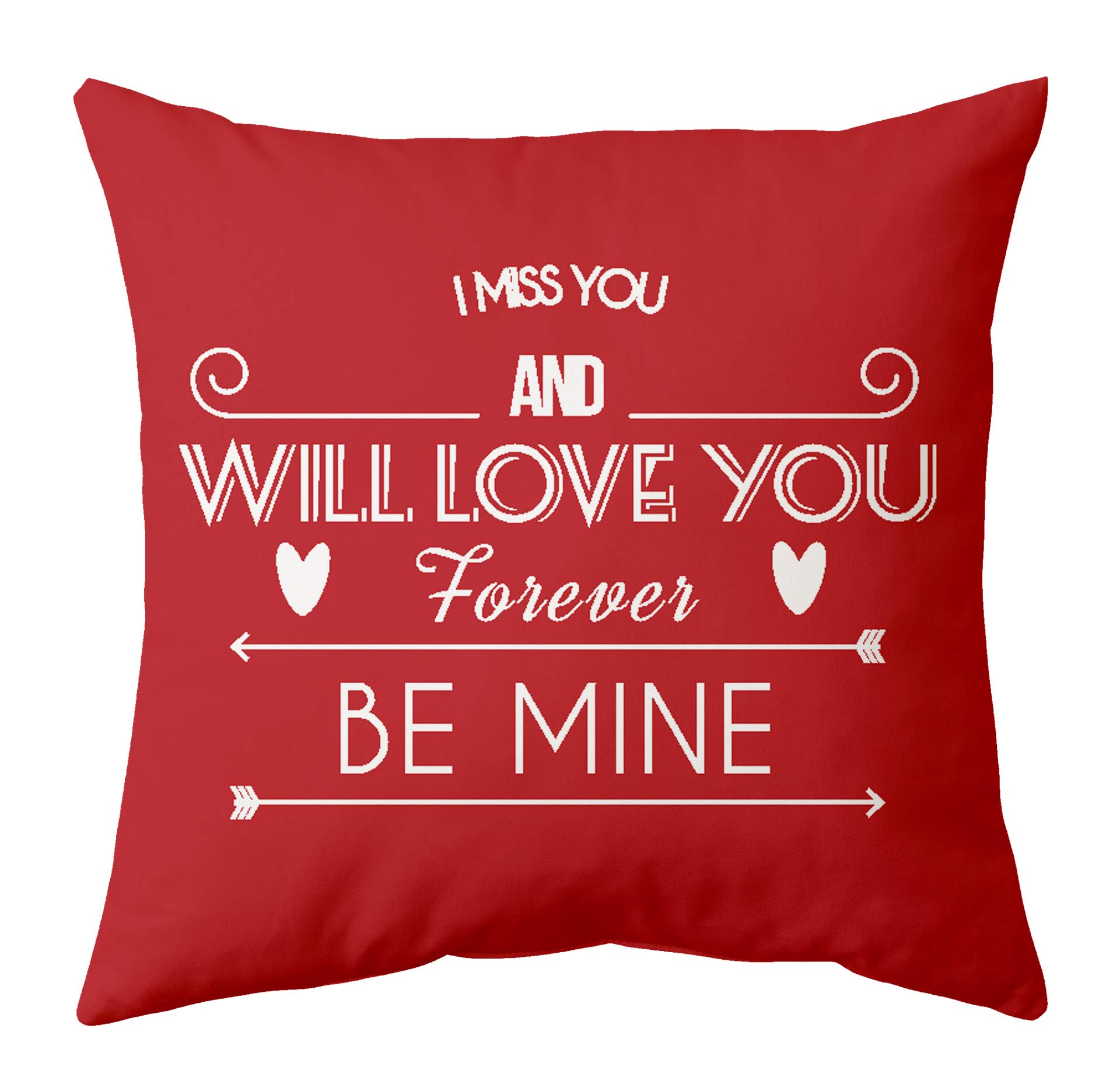 CRAFT INDIA I Miss You and Will Love You Forever Be Mine Valentine's Day Printed Red Cushion Cover with Filler Soft Satin 12x12 Love Cushion, Cushion for Gf, Bf, Decorative Throw Pillow