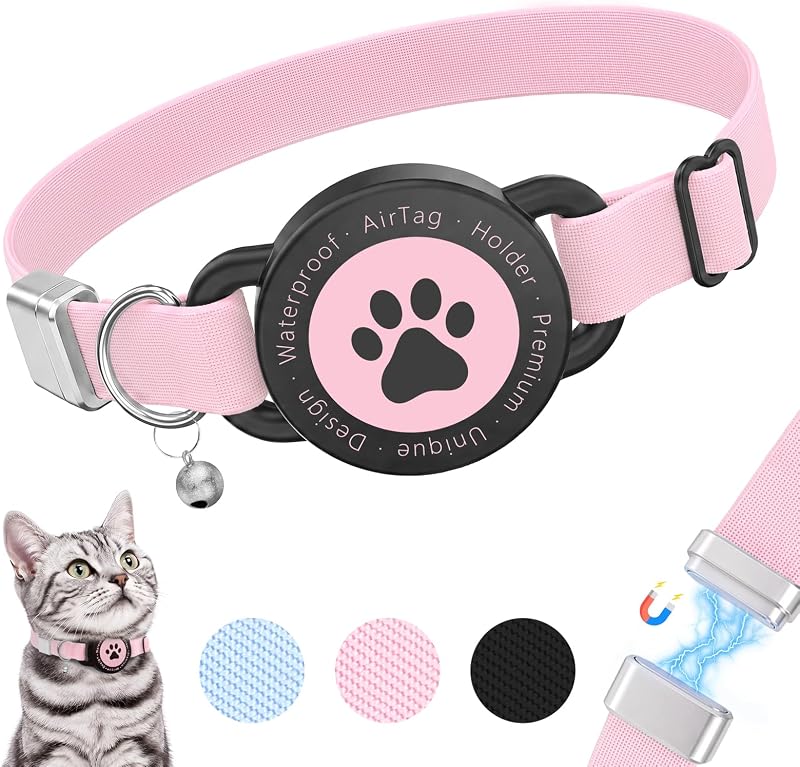 Coleira para Gatos com Suporte Impermeável para AirTag e Fecho Magnético de Segurança ZOWPET