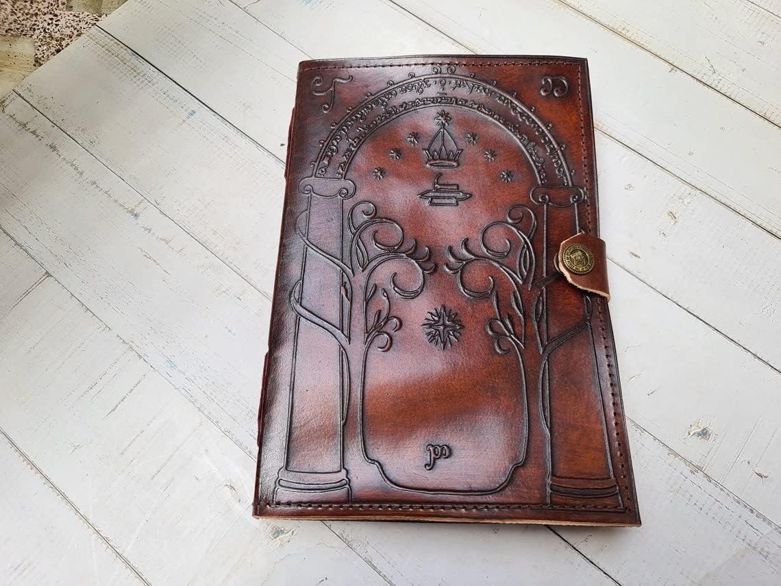 Brown Leather Journal, Doors of Durin, Tolkien Lord of the Ring Embossed Journal, Book of Shadows Notebook