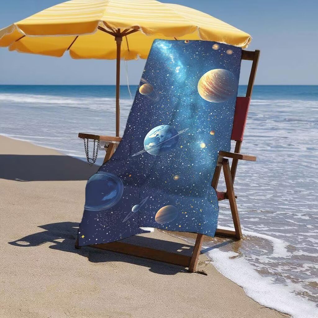 Telo Mare XXL 220x100cm/35x70cm, 2 Set Telo Mare Microfibra Universo Asciugamano Palestra Uomo, Antisabbia, Leggero, Asciugatura Rapida, Teli da Spiaggia Grandi Accessori per Camping Natation Yoga H-6