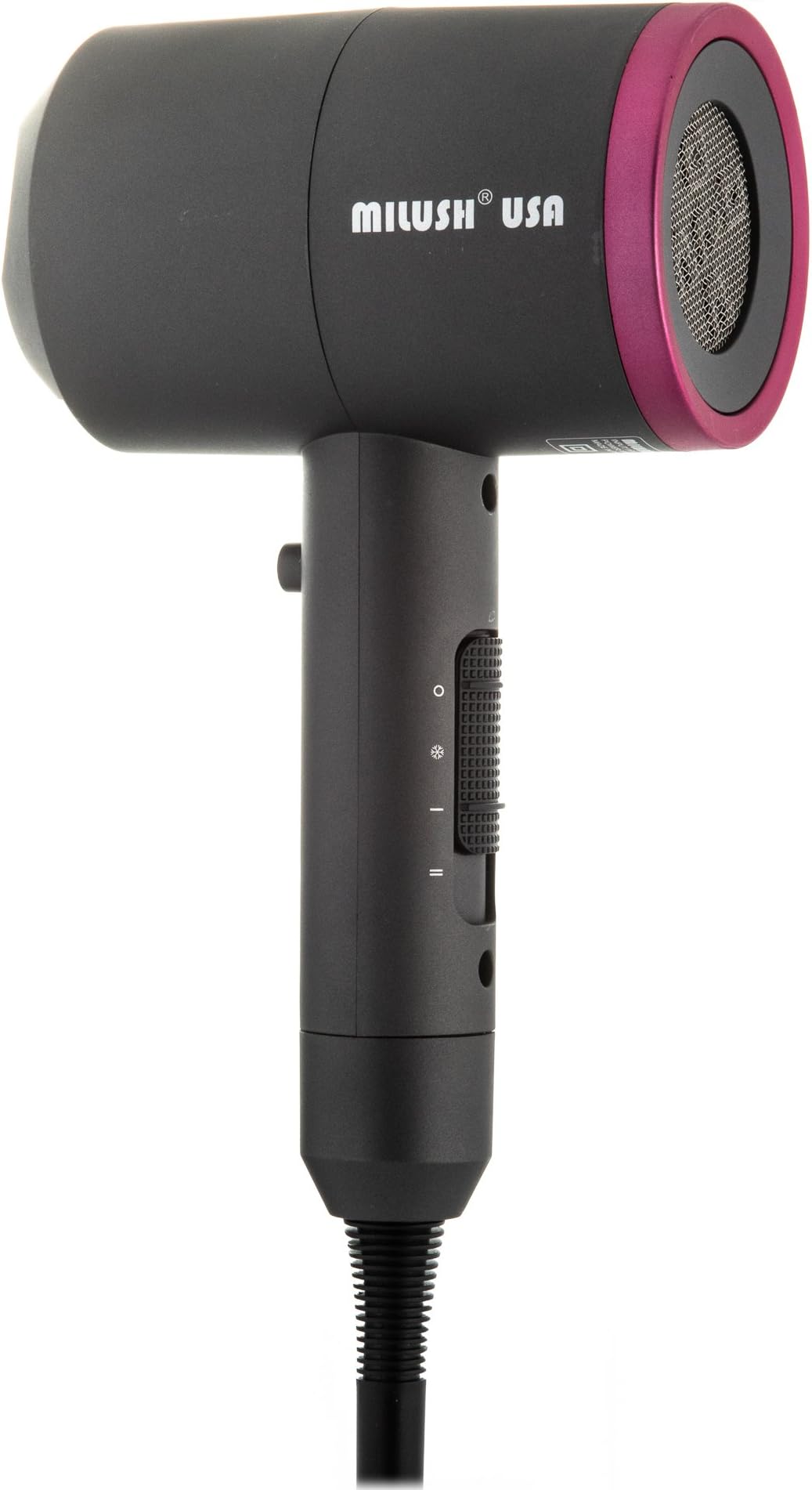 MILUSH USA Negative Ionic Hair Dryer With Diffuser & 2 Nozzles - Lightweight, Low Noise and Volumizer - 3 Heat Settings, 2 Speeds & A Cold Shot Button - Voltage 110V - 50/60HZ - Travel Size