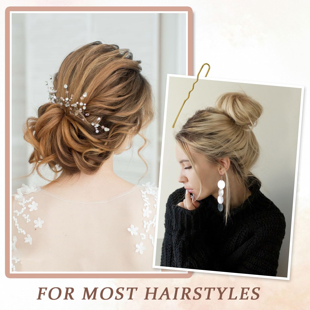 300 piezas de horquillas para mujer, horquillas metálicas, 5 cm, 6 cm, 7 cm, pinzas para moños, accesorios invisibles cabello, tiras transparentes cabello, con caja de almacenamiento, doradas — view 4