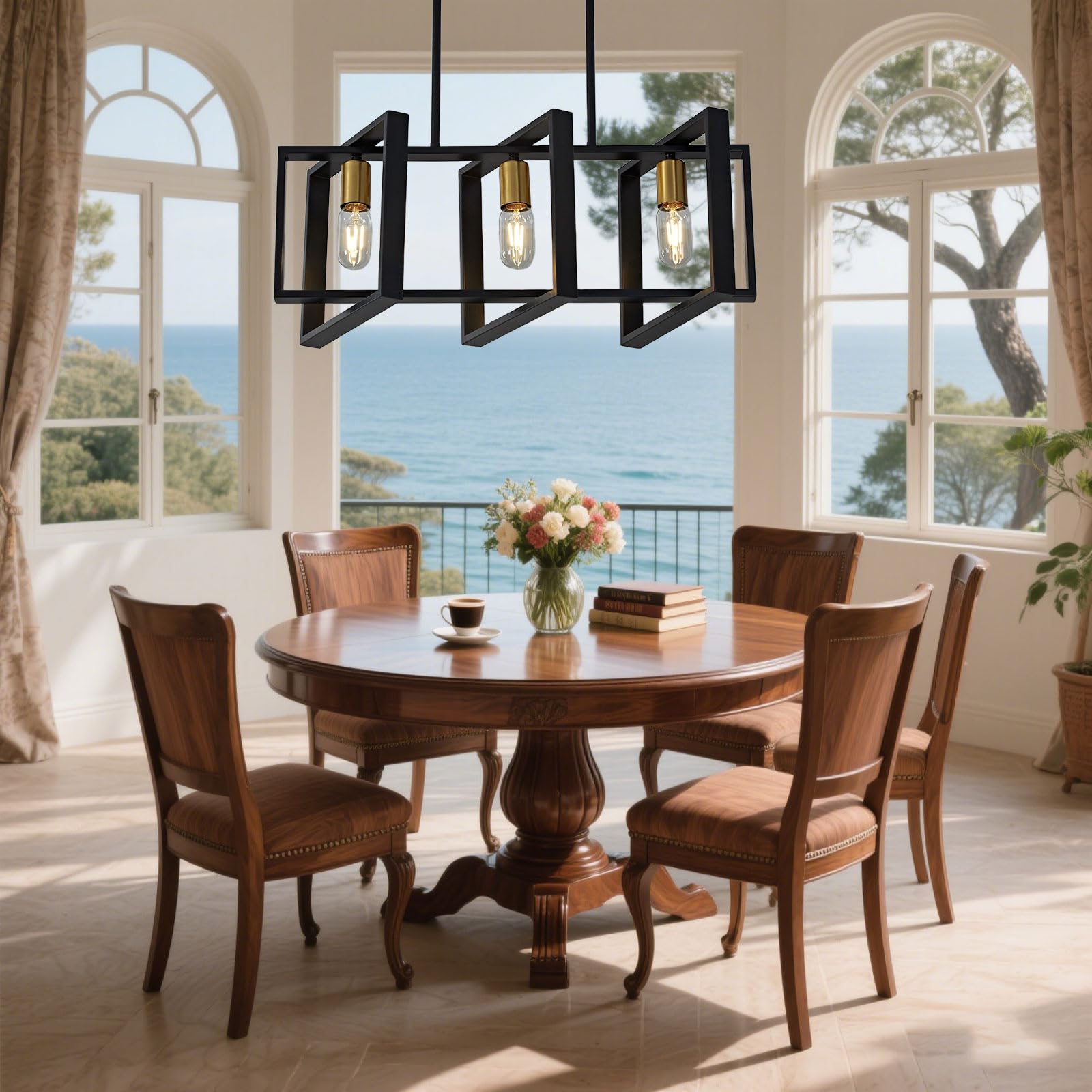 lampadari da cucina, lampadario della tavola da pranzo, lampadari da cucina per la sala da pranzo il salone, corridoio del foyer, struttura di legno. (Nero,3 luci)