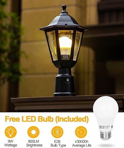 Miniatura 4 de FUDESY Luz de poste con sensor de atardecer a amanecer, farol de poste impermeable con base de montaje en muelle, lámpara de plástico exterior, para
