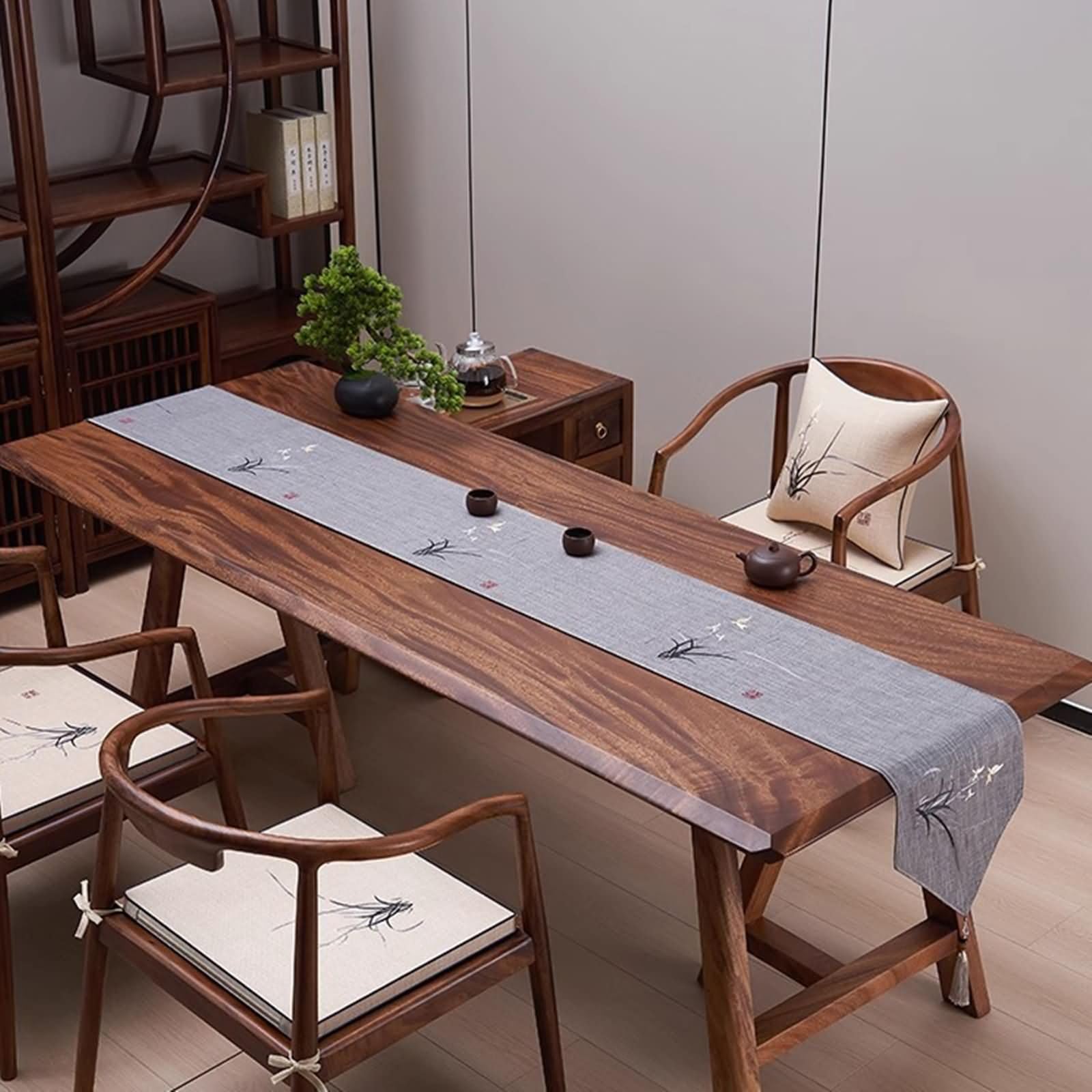 Chemin de Table Moderne Gris Floral,Polyester,33x210cm