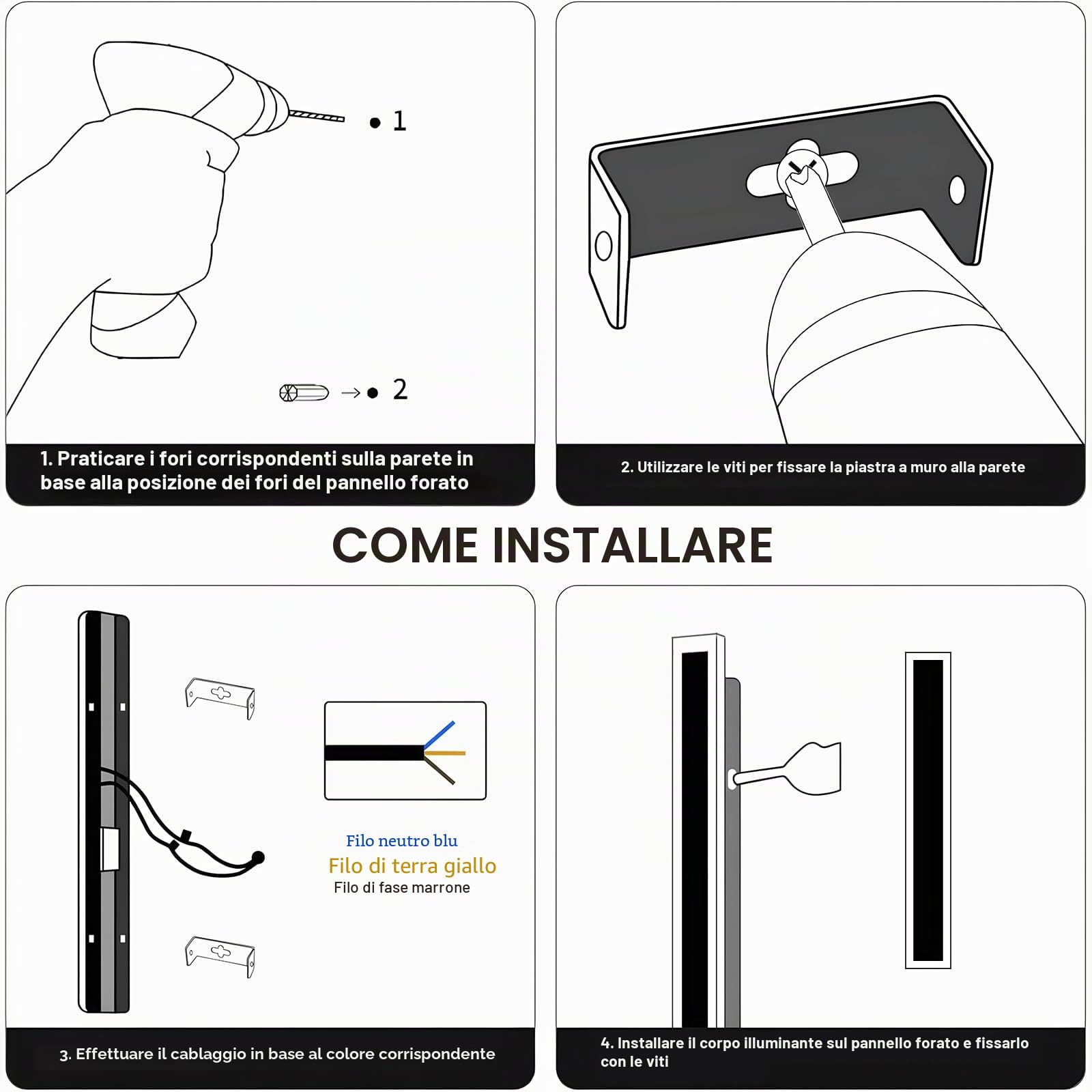 Applique Esterno LED 8W 40CM Nero IP65,Luce Bianco Naturale 4000K