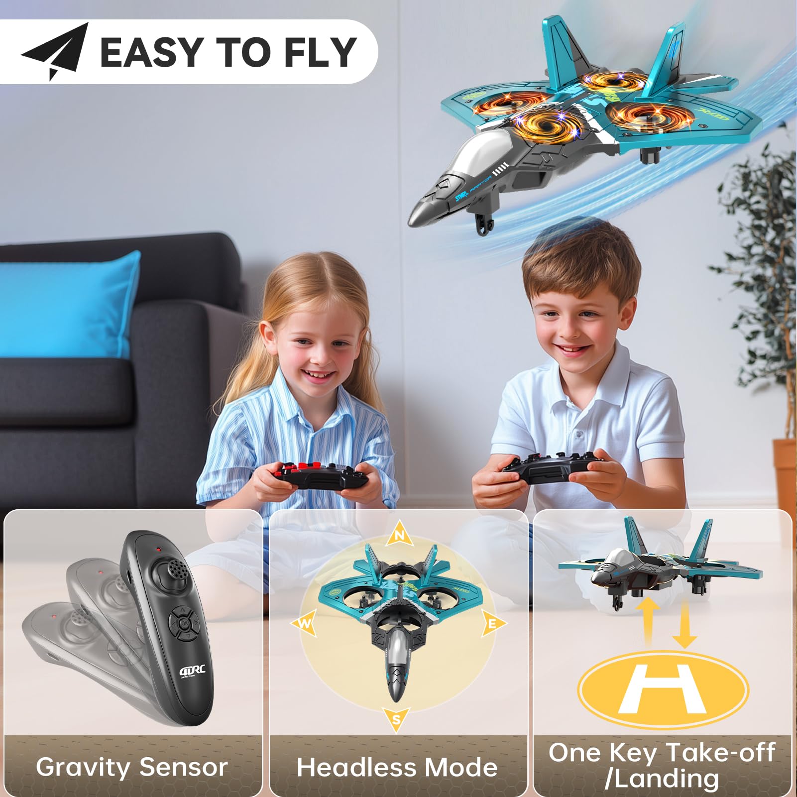 4DRC Avión teledirigido con Control Remoto, 6 Canales, 2,4 GHz, avión de Control Remoto para Principiantes, Avión RC para Adultos y niños, Simple y Listo para Volar