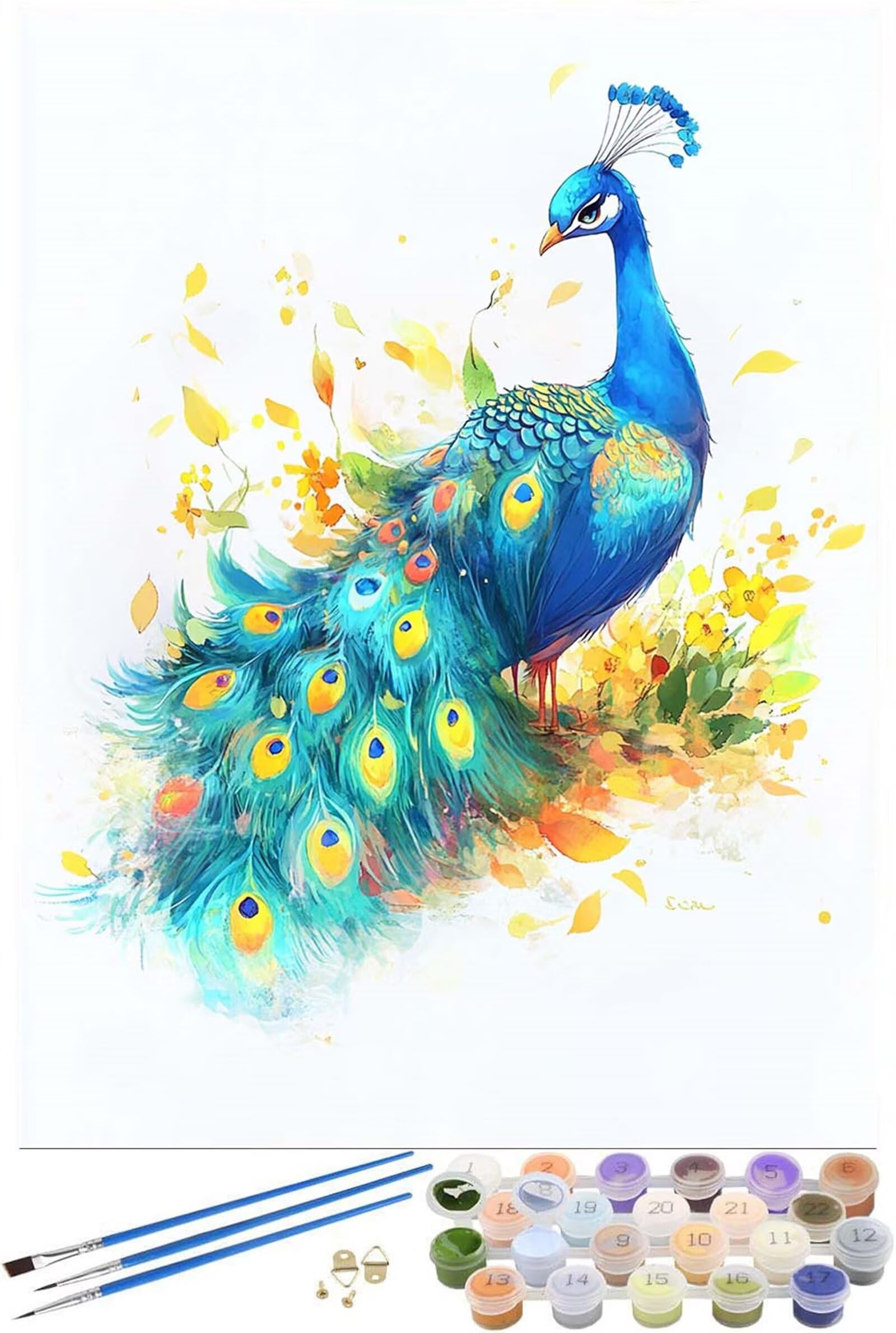 Peinture Numero Adulte Paon, animal Peinture par Numero Adulte avec Cadre 80x100cm, 5D DIY Paint by Numbers avec 3 Pinceaux et Peintures Acryliques, Decoration Chambre Maison Murale, Cadeau Femme -478