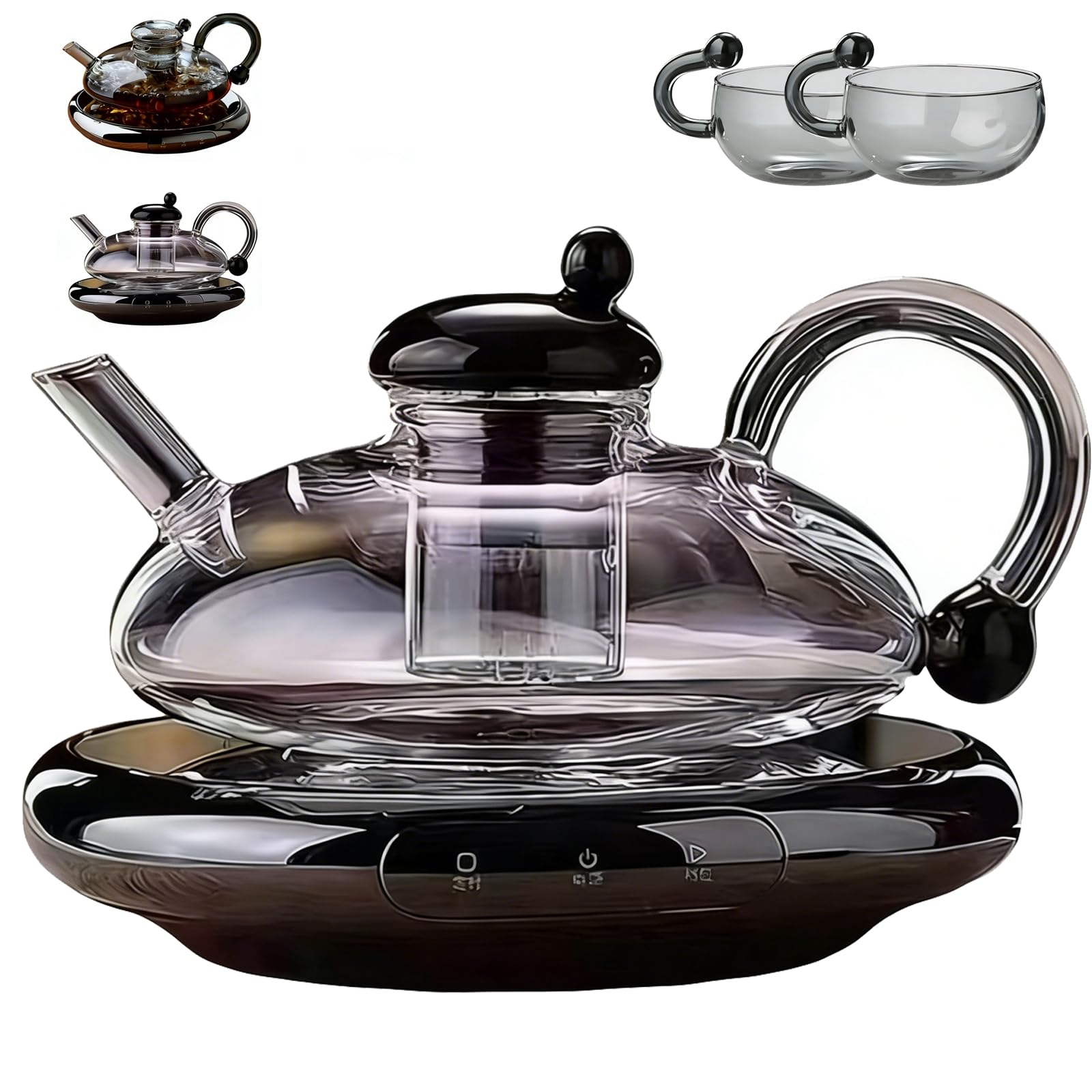 Glas-Teekannen-Set mit Stövchen und Tee-Ei, inklusive 2 Tassen, perfekt für Teeliebhaber und Freunde, 680 ml