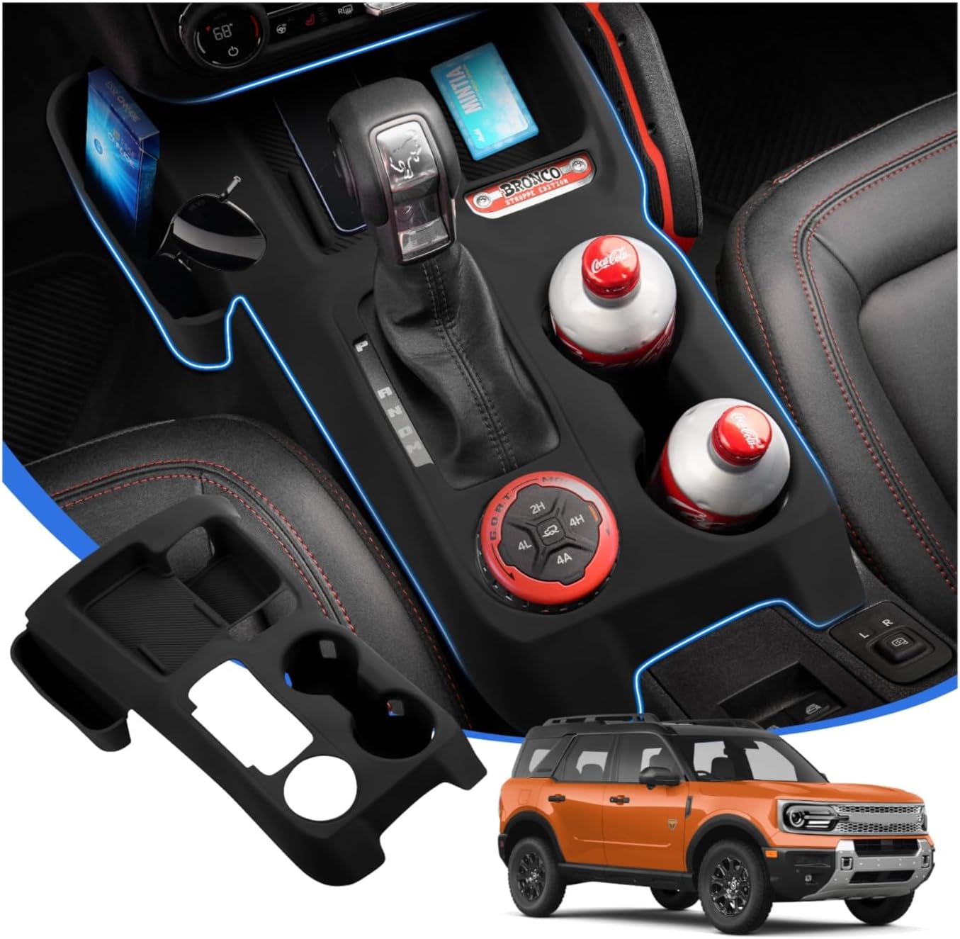 Karltys Center Console Gear Shift Panel Trim Cover, Silicone Gear Shifter Cover for Ford Bronco 2021-2026 Auto Transmission, with Storage Tray & Cup Holder Insert(No for Manual Transmission)