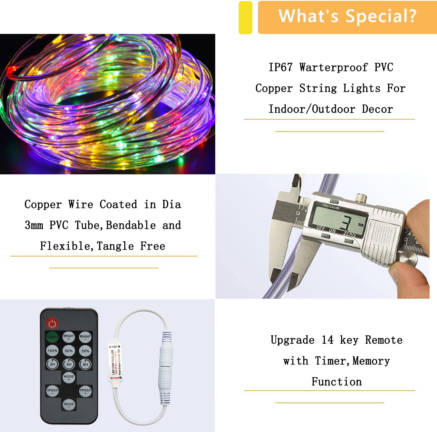 RcStarry 30M/100FT 300 LED Dia 3MM Rope/Wire Lights Multicolor - Image 4