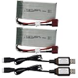 2 Pack 7.4V 1700mAh 12.58Wh 30C Lipo Battery with T Plug and Charger Cables for 1:10 Scale 200E 9200 9200E 9205E 9206E RC Trucks / 7.4V 1700mAh 2