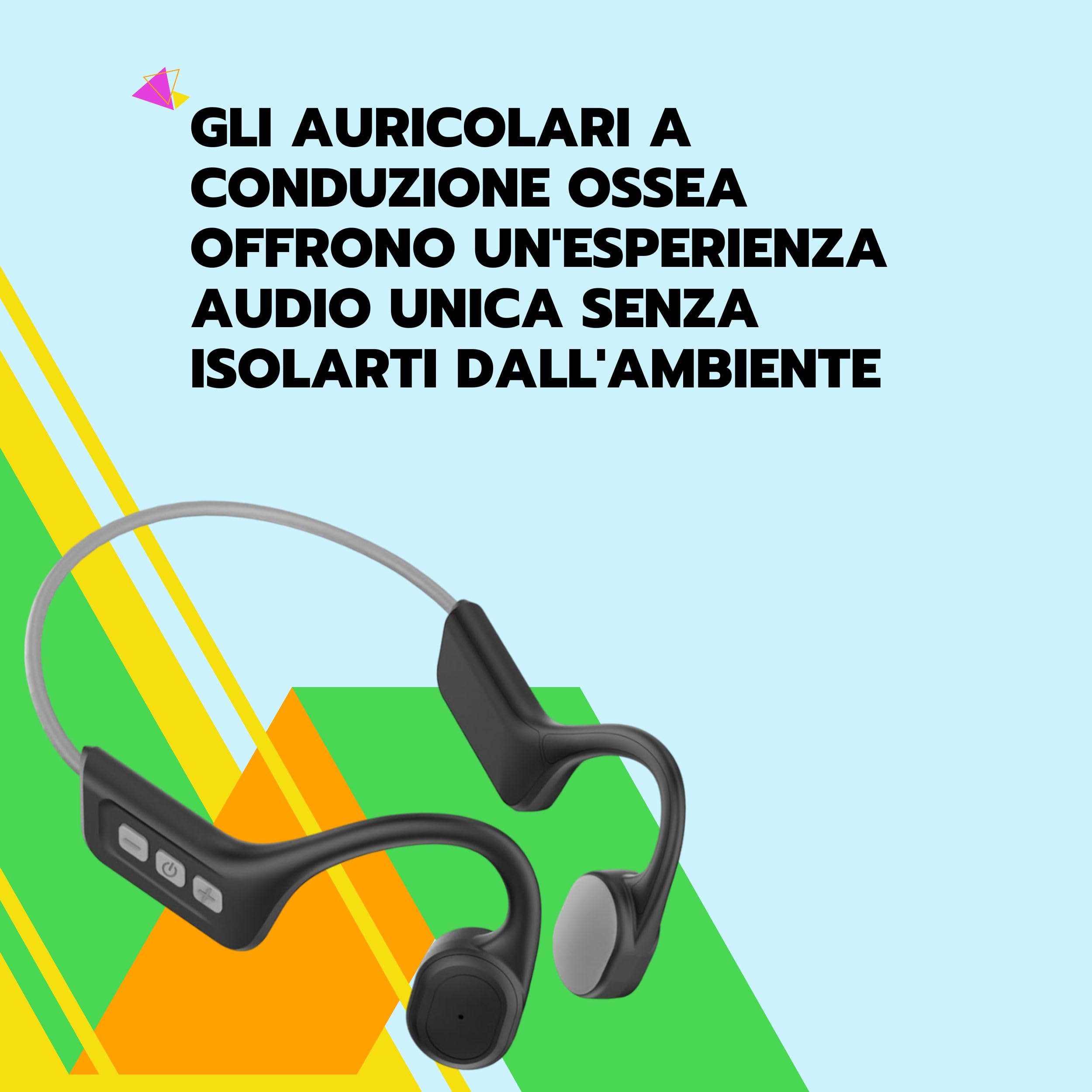 SAIET - Cuffie Conduzione Ossea Bluetooth EAR FREE - Auricolari Running, Ciclicsmo e Piscina Waterproof - 8h di Ascolto Musica