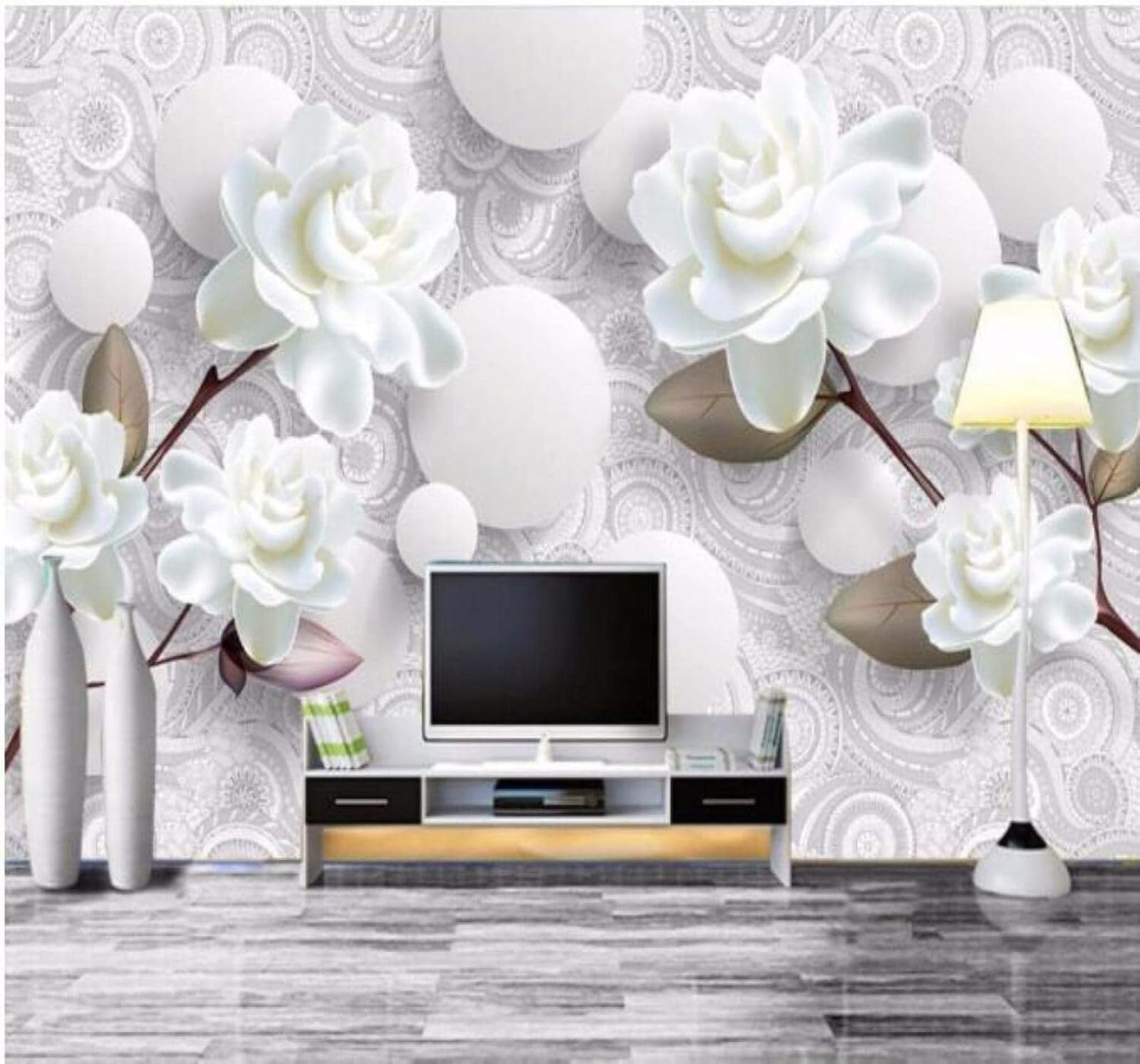XLMING Three Dimensional Minimalist White Flowers Spheres 3D Wallpaper Luxury Home Dining Decor Paste Sofa Living Room The Wall for Bedroom Mural-150cm×105cm