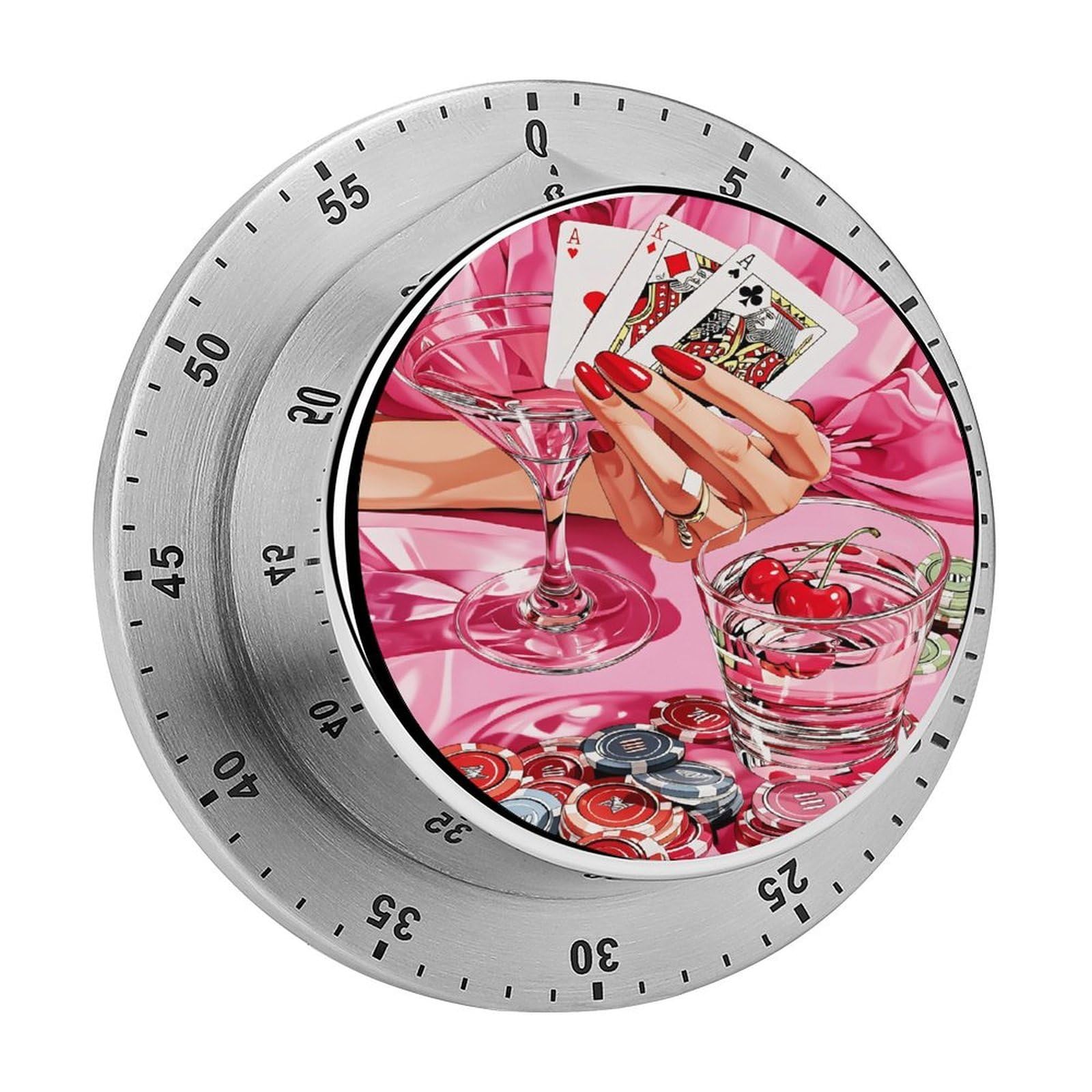 Poker Cards Martini Casino 60 Minute Wind Up Timer,Visual Mechanical Magnetic Timer with Loud Alarm for Kitchen