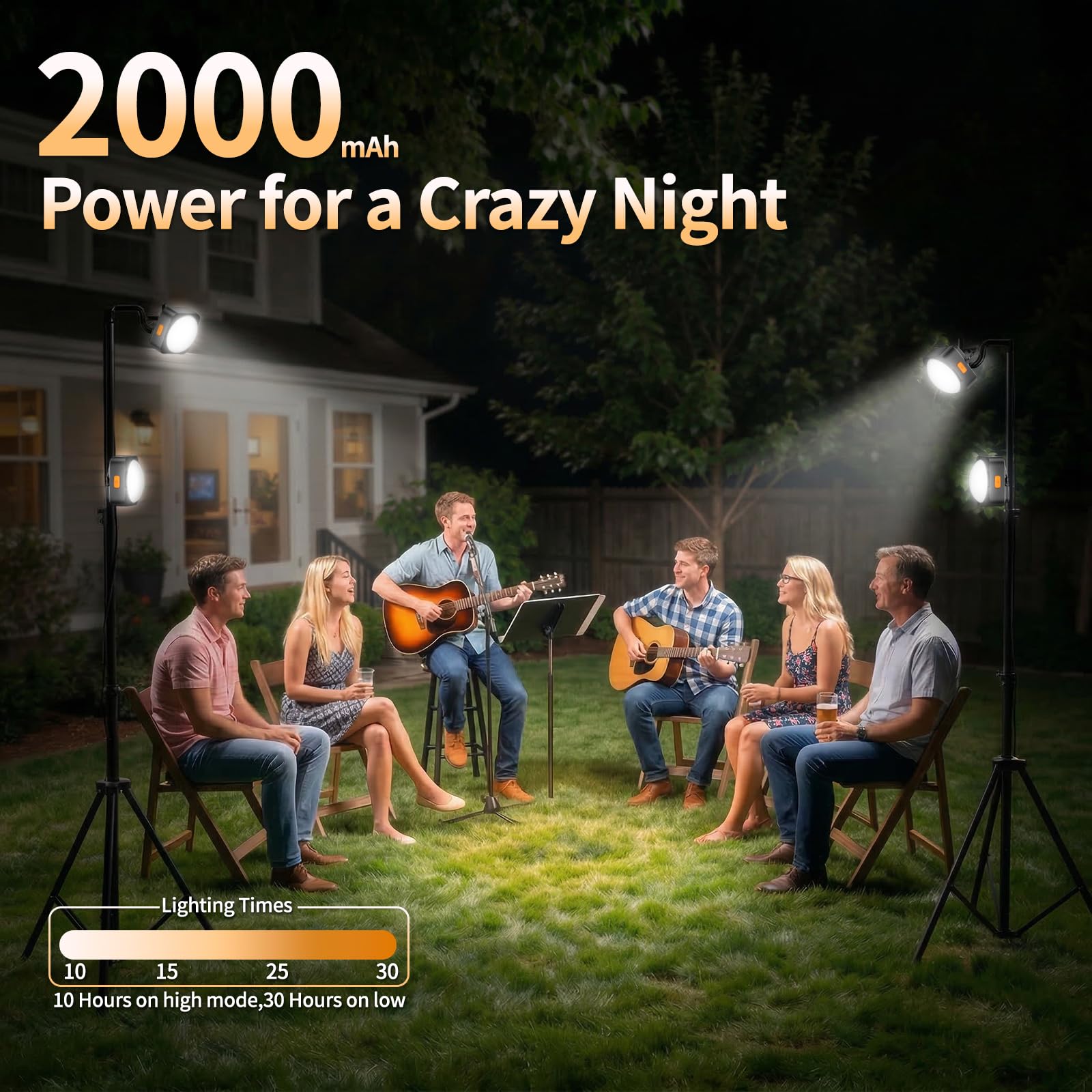 FLY2SKY - Luces de camping recargables, 1 unidad, 2000 mAh, luces de tienda de campaña, linterna LED portátil, equipo de supervivencia, accesorios de camping para senderismo, mochilero, pesca, huracán