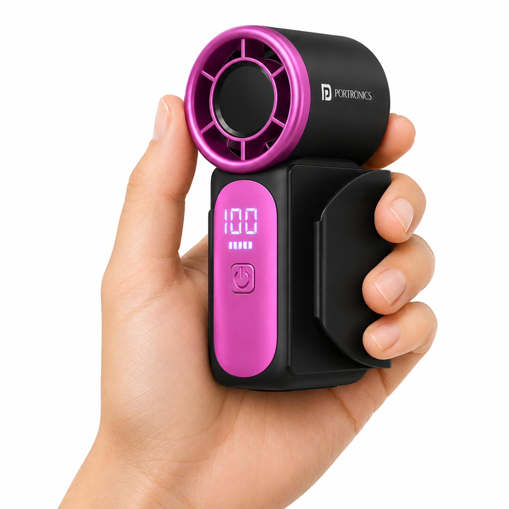 Portronics Toofan Nano Rechargeable Handheld Mini Fan, 3000mAh Battery, 18000 RPM High-Speed Airflow, BLDC Motor, 5 Speed Modes, LED Display, Type-C Fast Charging, For Travel, Office, Makeup & Outdoor-image-46